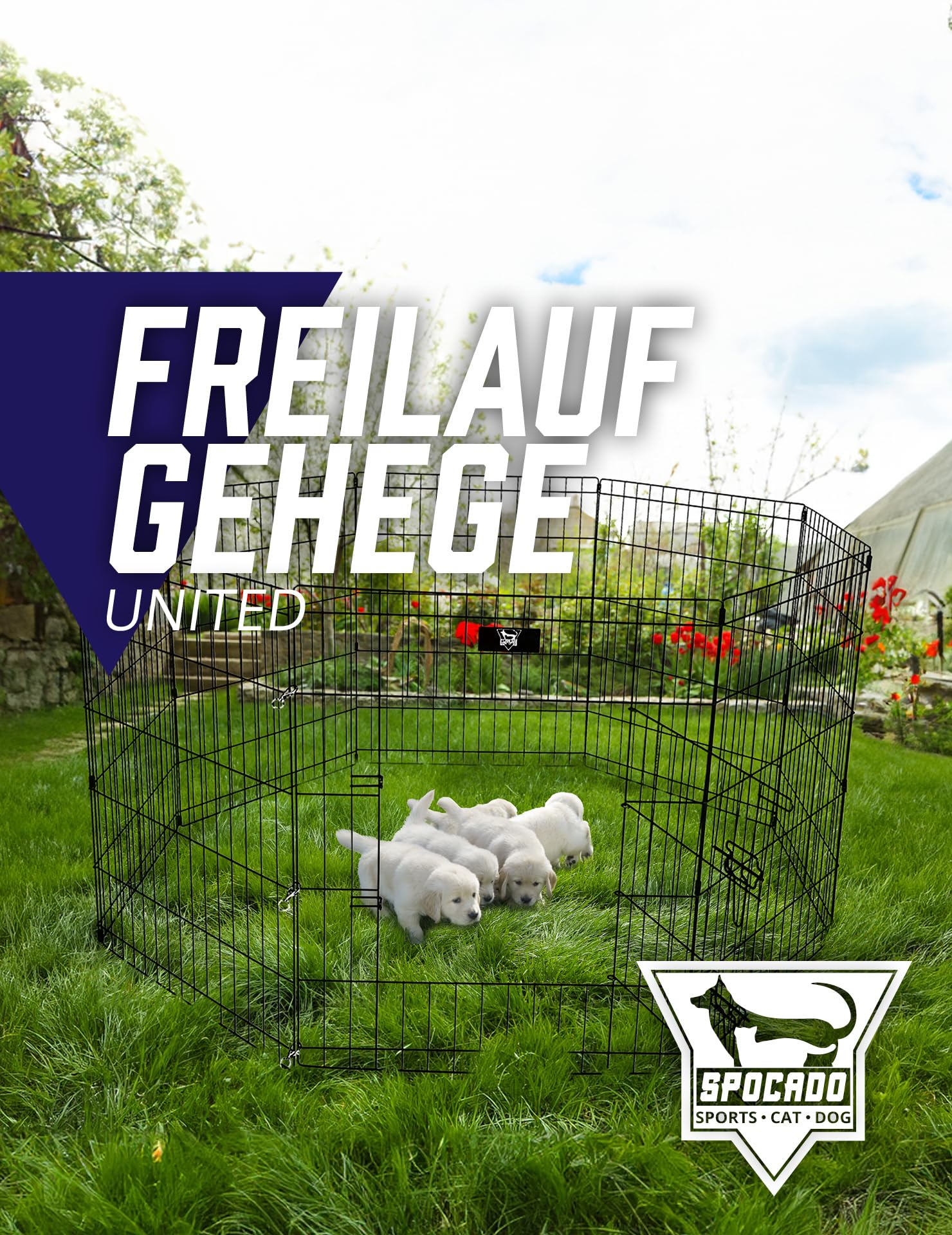 United - Recinto de metal plegable en varios tamaños, adecuado para perros, conejos, hámsters, moldeable individualmente, fácil montaje sin herramientas (76 x 61 cm)