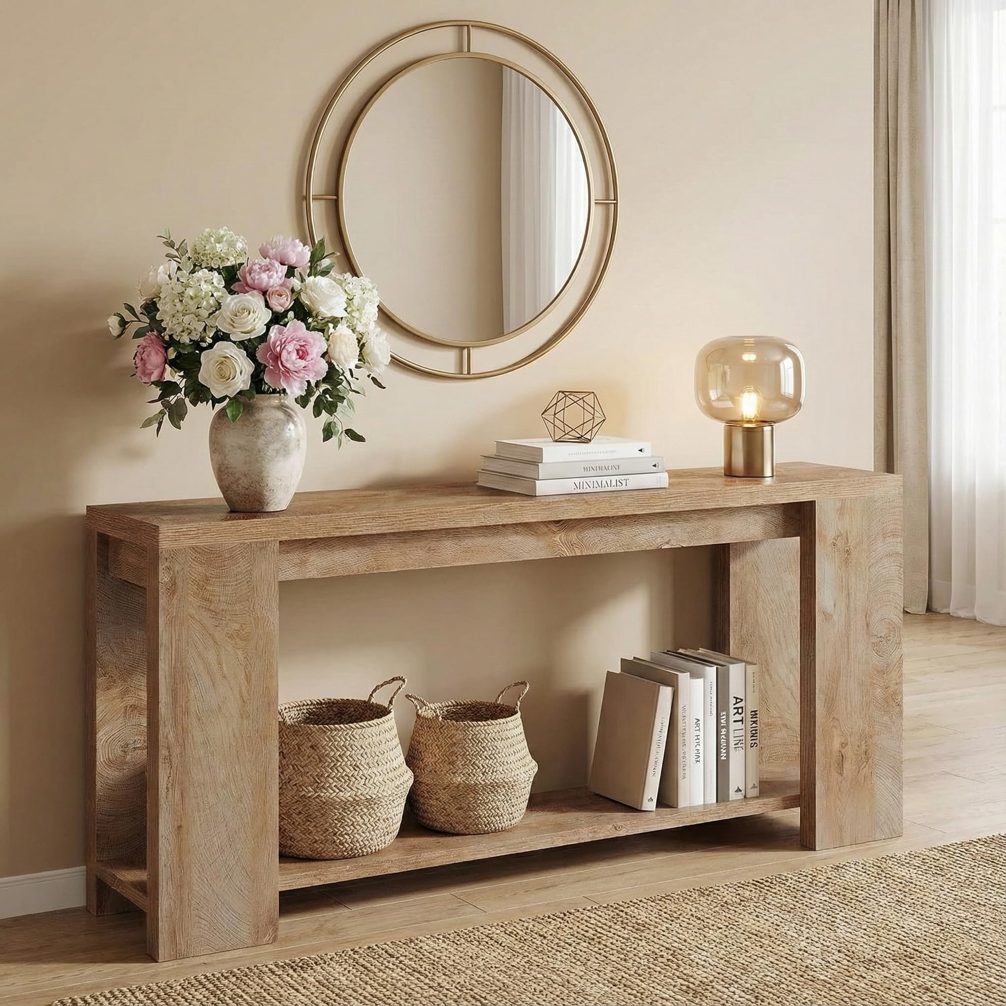 Lailang Tavolo consolle 160 cm, design compatto, extra lungo, in stile rustico, per ingresso, corridoio, soggiorno per arredamento moderno