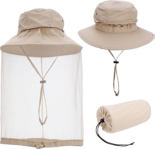 Miniatura 1 de Yoption Sombrero de red para la cabeza de mosquitero, sombrero de pescador con malla de red oculta para pesca al aire libre, senderismo, safari,