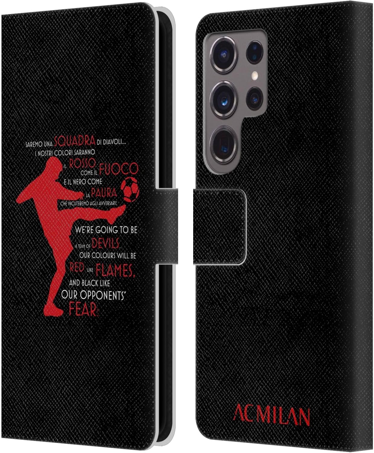 Head Case Designs Officially Licensed AC Milan Silhouette 2 Adults Leather Wallet Case Compatible with Samsung Galaxy S24 Ultra 5G