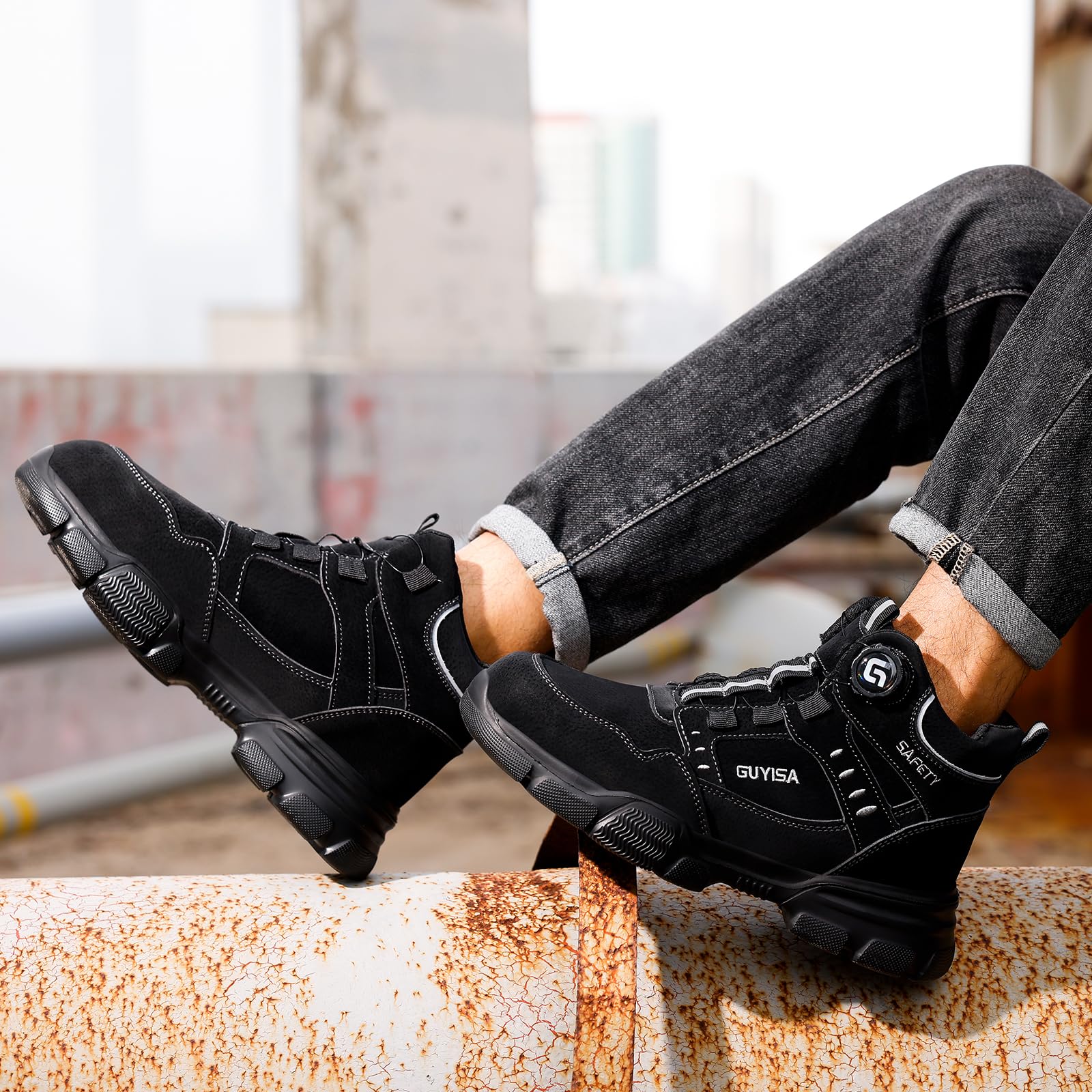 LAoutun Zapatos de seguridad para hombre, botas de trabajo, zapatos de trabajo, zapatos de trabajo, ligeros, zapatos de trabajo y de trabajo, cordones de cierre rápido, tallas 38-50 EU