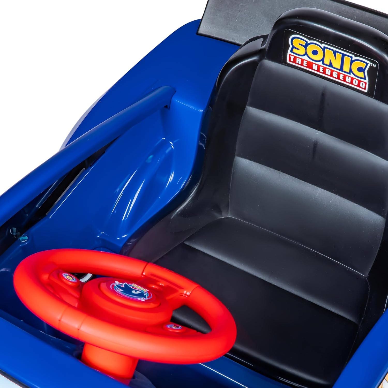 Sonic The Hedgehog 6V Grand Prix Kids Ride on Car, Rechargeable Battery, Working Headlights, Sounds, Hood Storage, 1.9mph Speed, Exciting Ride On Toys for Children Ages 3 and Up