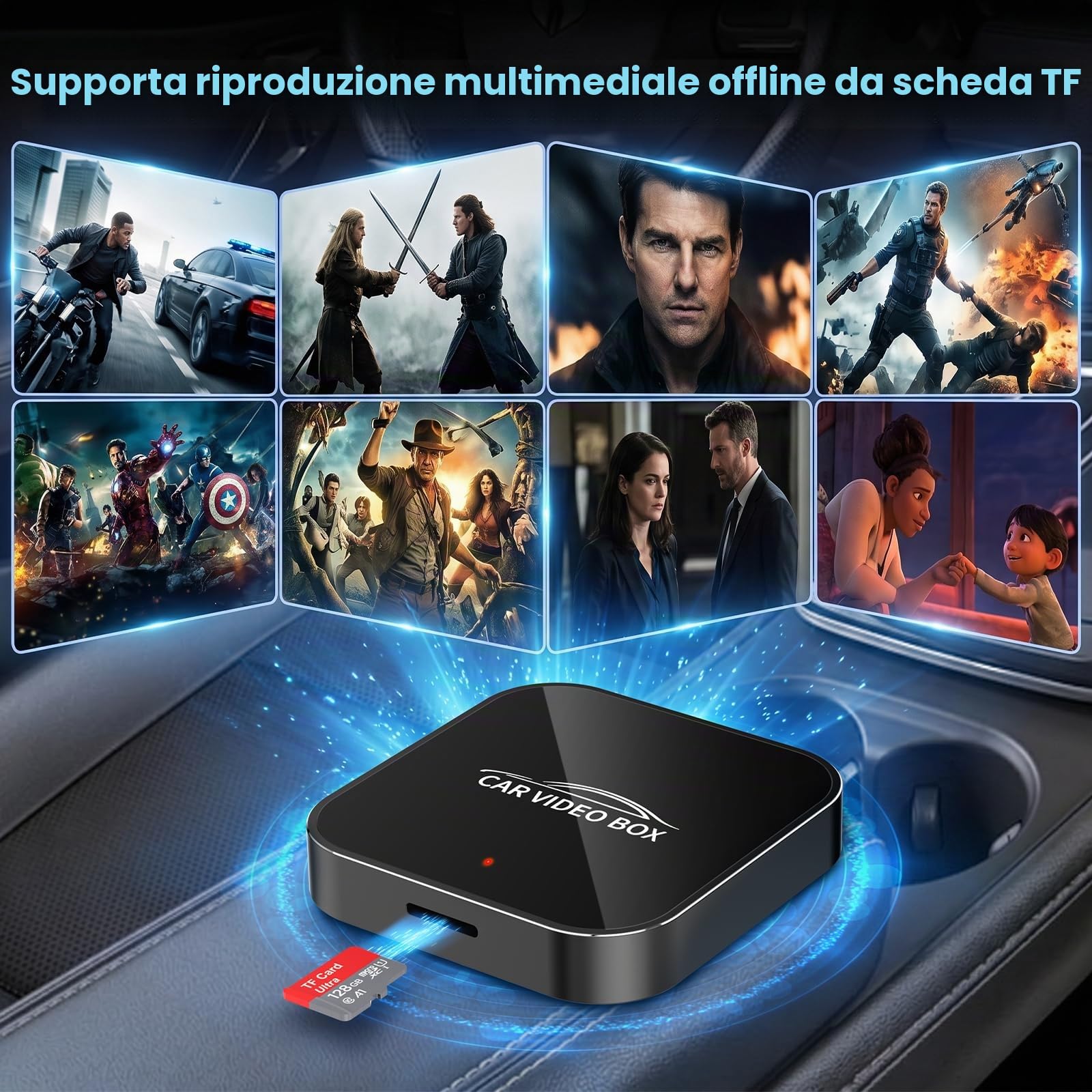 3-in-1 Magic Video Box – Wireless CarPlay & Android Auto Adapter con Netflix, YouTube, TikTok, supporto scheda TF, aggiornamento wireless, CarPlay AI Box a bassa latenza per veicoli dal 2016
