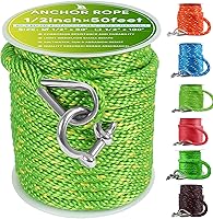 Vista 22 de Cuerda de anclaje premium de 50 pies x 1/2 pulgadas, línea de anclaje trenzada sólida MFP para barco con dedal y grillete - Negro