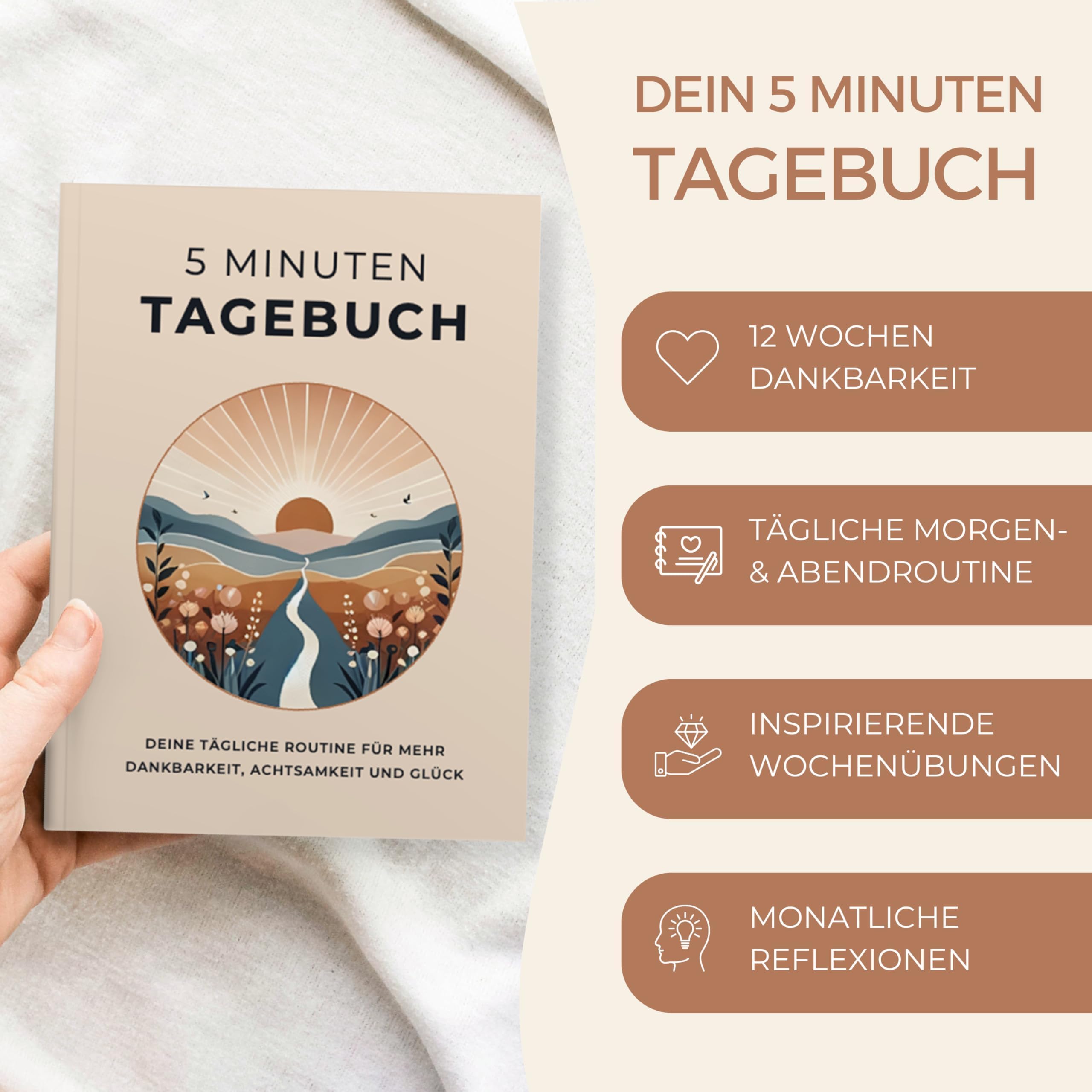 memoriecation 5 Minuten Tagebuch - Dein Journal für mehr Dankbarkeit, Achtsamkeit und Glück - Tagebuch für Erwachsene, Dankbarkeitstagebuch, Achtsamkeitstagebuch für 5 bis 6 Minuten Journaling