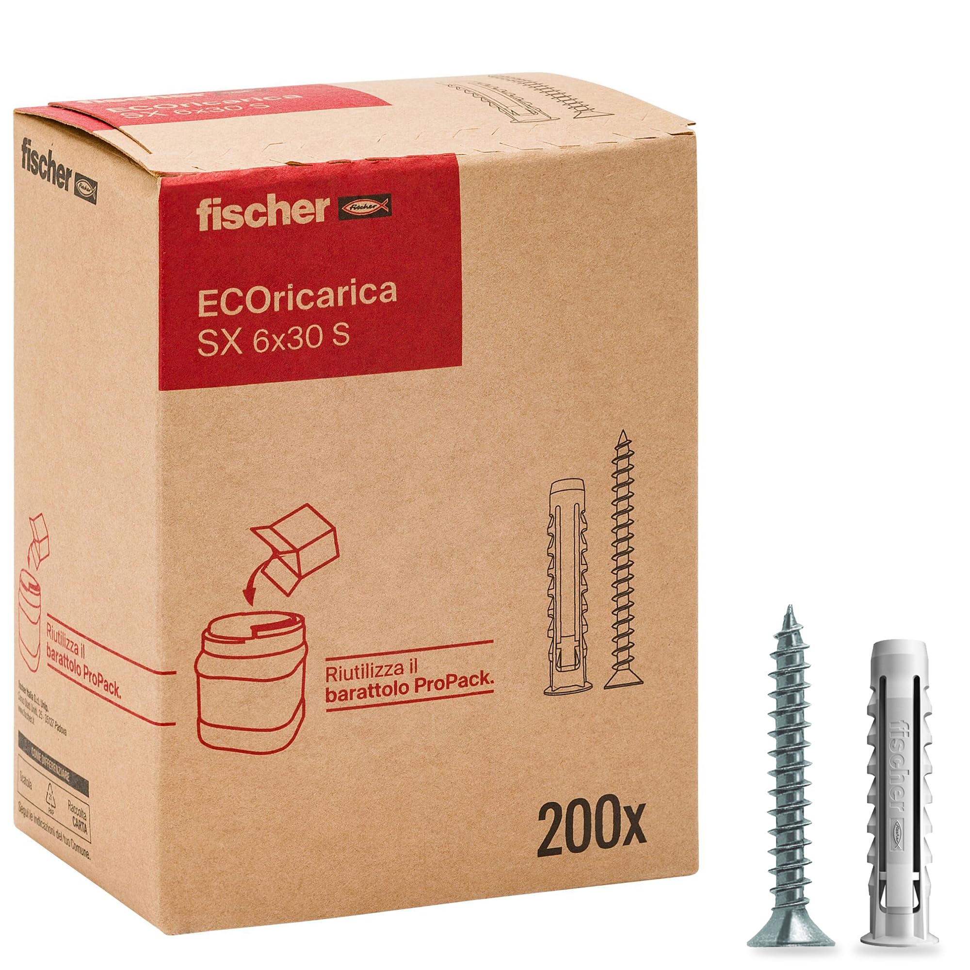 Fischer Grey Ecoricarica 200 Dowels Sx 6 X 30 S With Screw