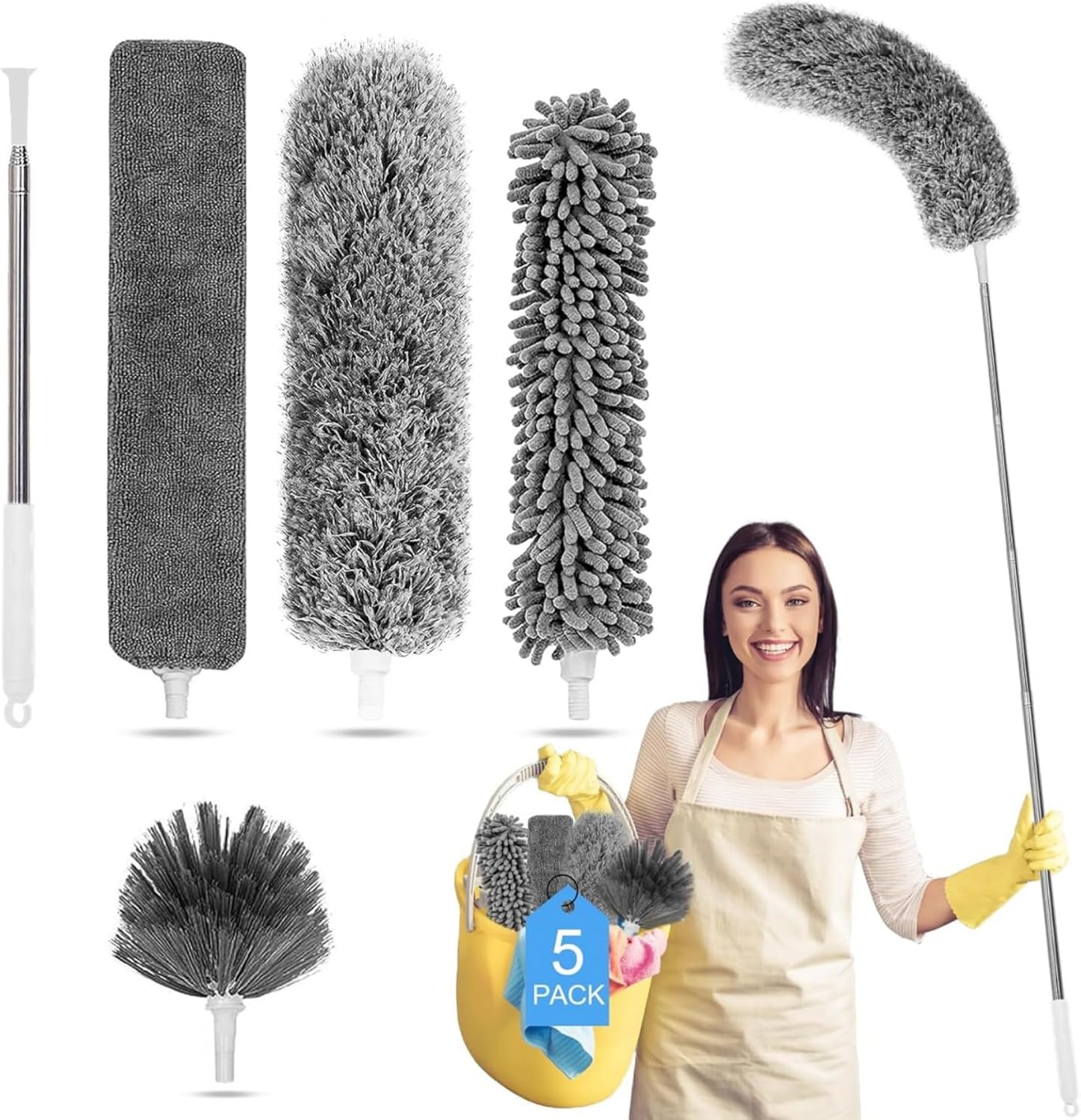 Tiumso Microfiber Feather Duster 5-in-1 Kit 100in Pole