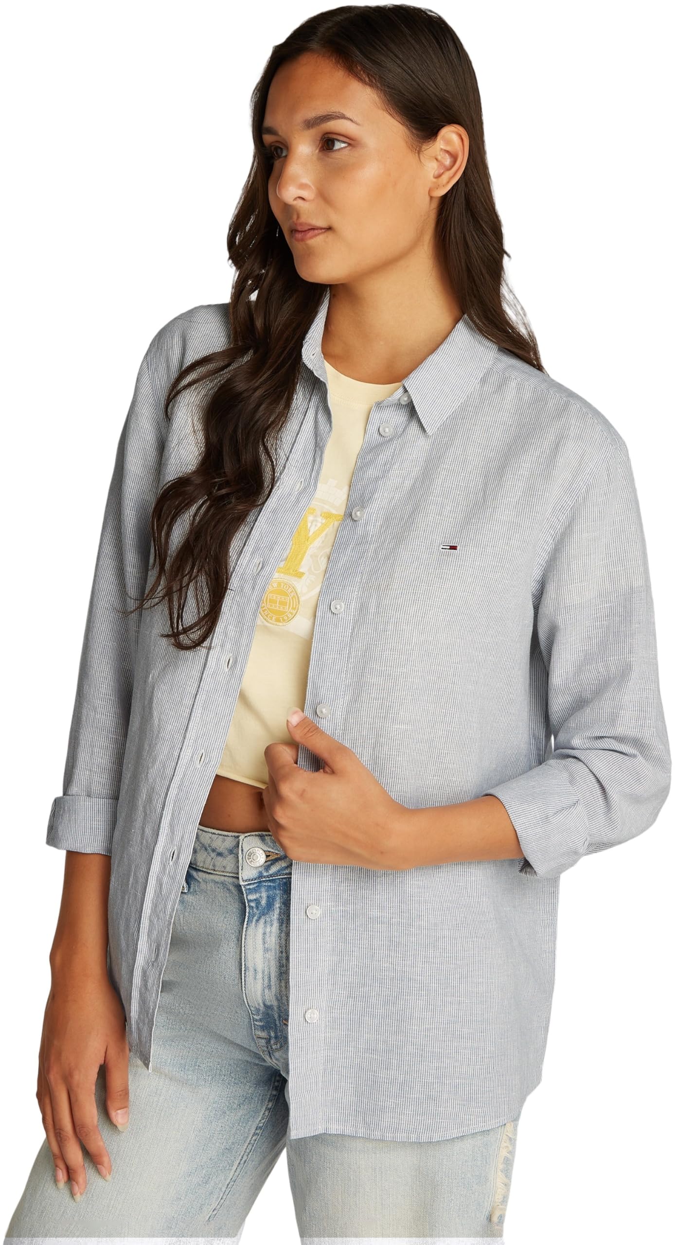 Tommy Jeans Damen Hemd Linen Relaxed Fit