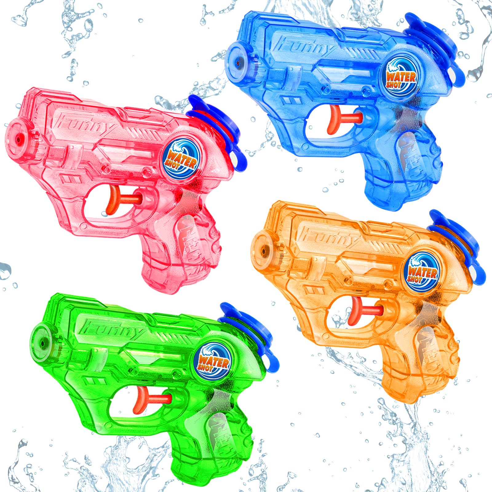BelleVive 4-Pack Mini Water Pistols for Toddlers  small water pistols, Super Water Blaster, Splash Gun, Shooter Toy, Outdoor Water Play, Summer Pool Beach Party