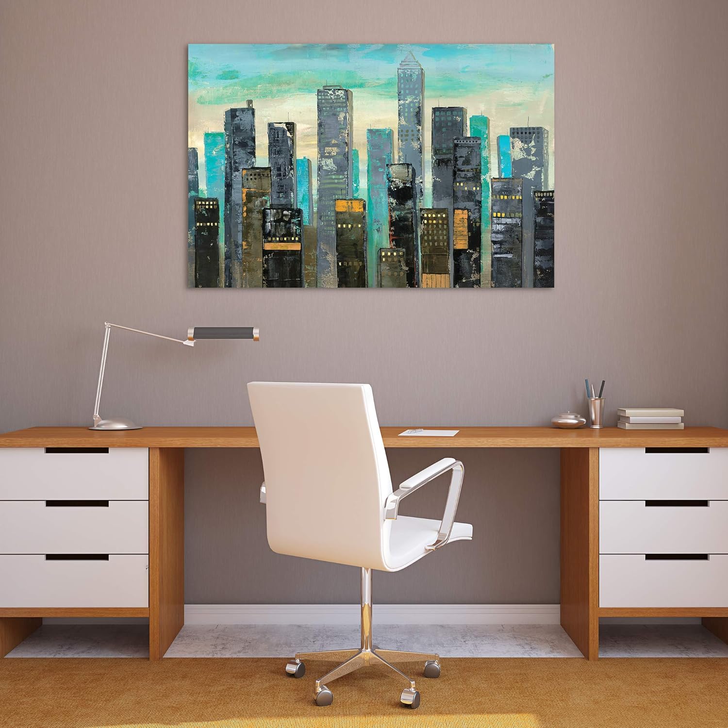 Urban Landscape Abstract Tempered Glass Wall Art, 48" x 32"
