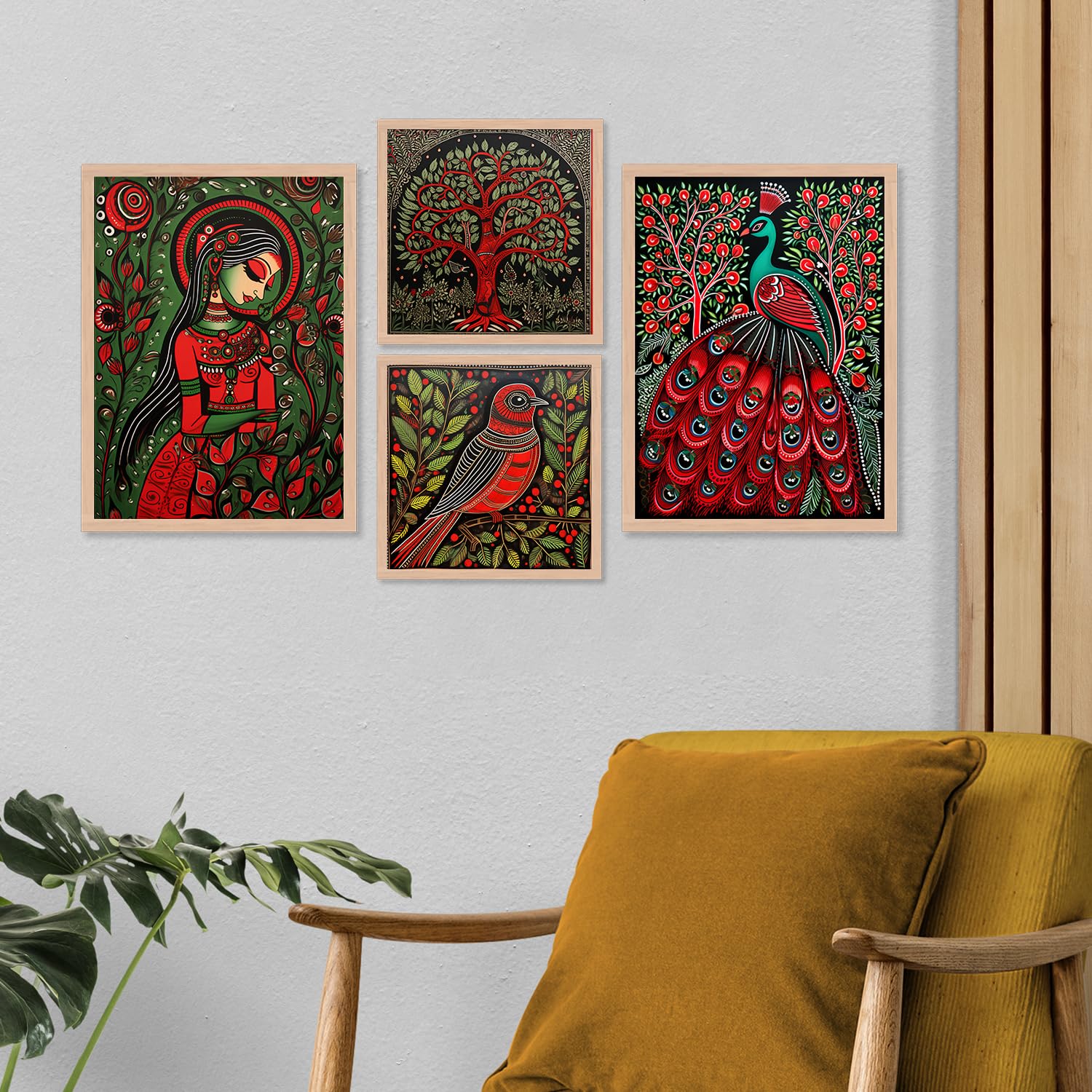 BANGERZ Madhubani Wall Decoration Painting With Frame Traditional Theme Wall Art Paintings For Living Room Bedroom Hotels Office Wall Decor (Set of 4) (13.5x10.5 & 10.5x10.5 inch, ART 8) (B0CQ532143) Amazon Price History, Amazon Price Tracker
