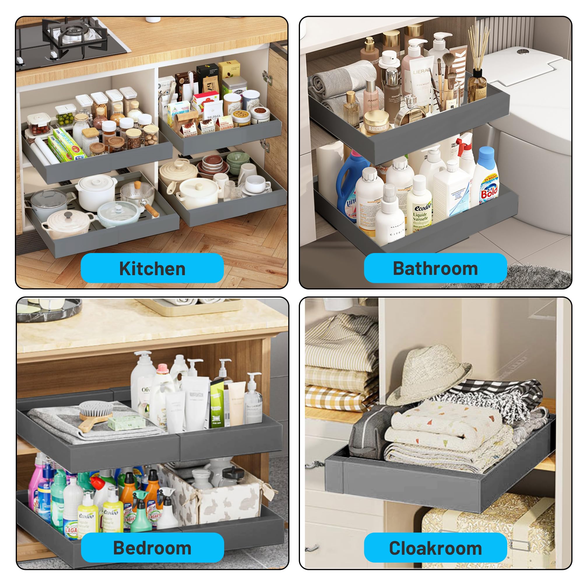 Cassetto Telescopico Hausprofi 2 Pezzi – Organizer Per Cucina Estraibile 32-52 Cm, Autoadesivo, Antirumore, Per Armadi E Dispensa