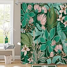 MitoVilla Boho Floral Green Shower Curtain, Spring Flower Shower Curtains for Rustic Vintage Bathroom Decor, Chic Elegant Fabric Cloth Shower Curtain, Summer Tropical Leaves, 72x72
