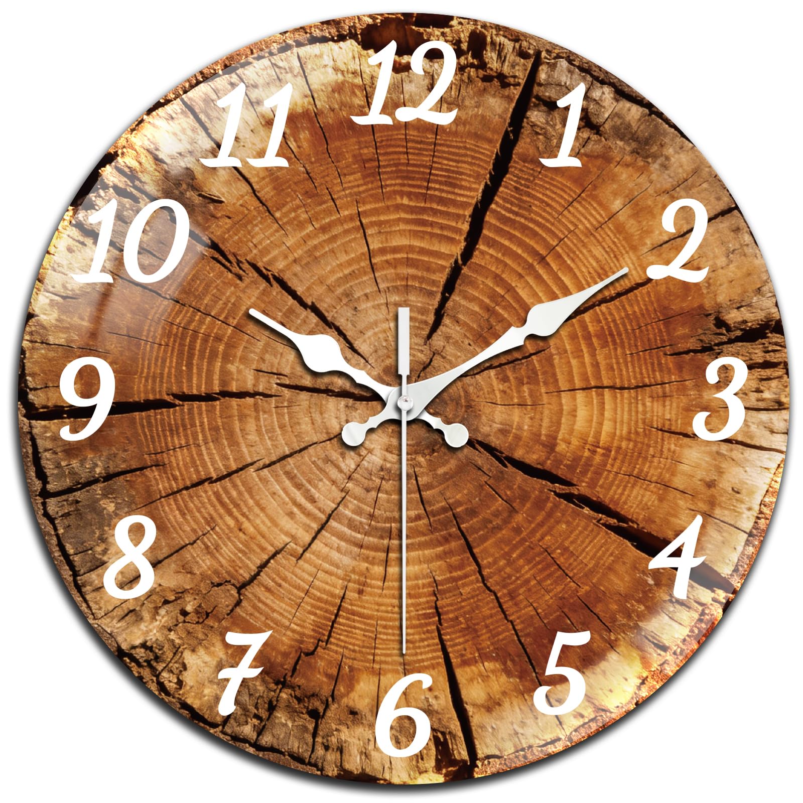 peacoblue Wall Clocks Battery Operated Wood Tree Stump 12 Inch Glass Round Wall Clock Non Ticking for Kitchen Living Room Dining Room Bedroom and Bathroom Decor Accessories (battery not included)