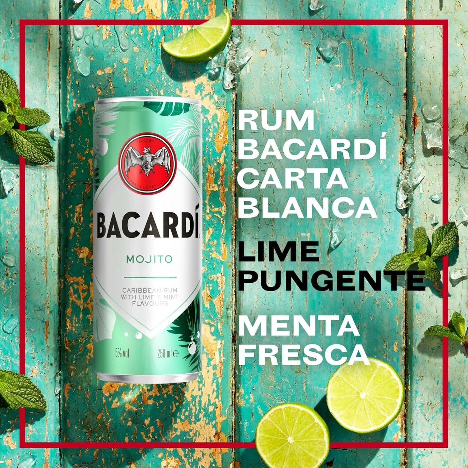 BACARDÍ Mojito, cocktail premixato pronto da bere in lattina, creato con Rum BACARDÍ Carta Blanca e miscelato con Lime e Menta, Vol. 5%, 25 cl / 250 ml 12 x 25 cl Mojito Ready To Drink - Immagine 4
