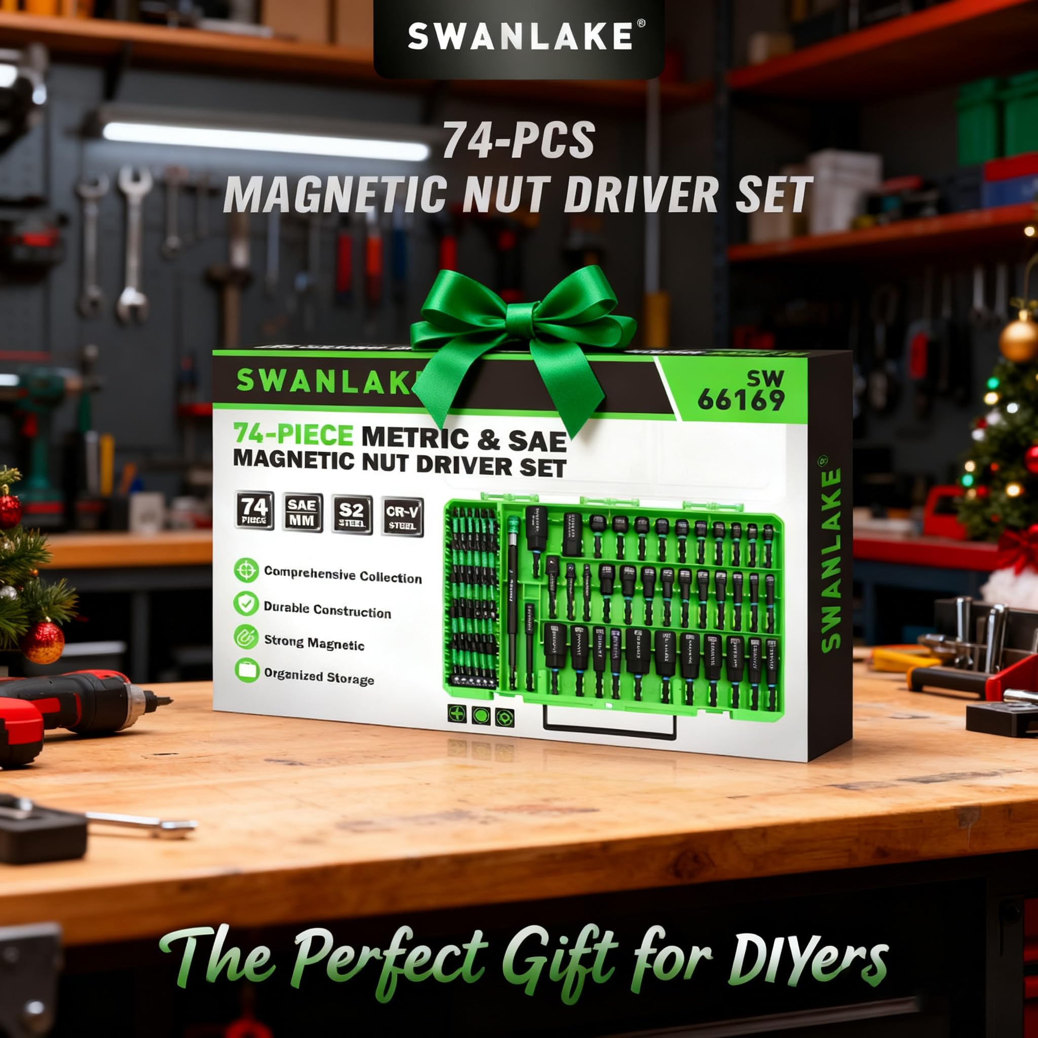 Set di 74 cacciaviti magnetici per trapano a percussione metrico e SAE, adattatore per bussole a percussione, punte elettriche con supporto magnetico, cacciavite ad aletta, presa universale