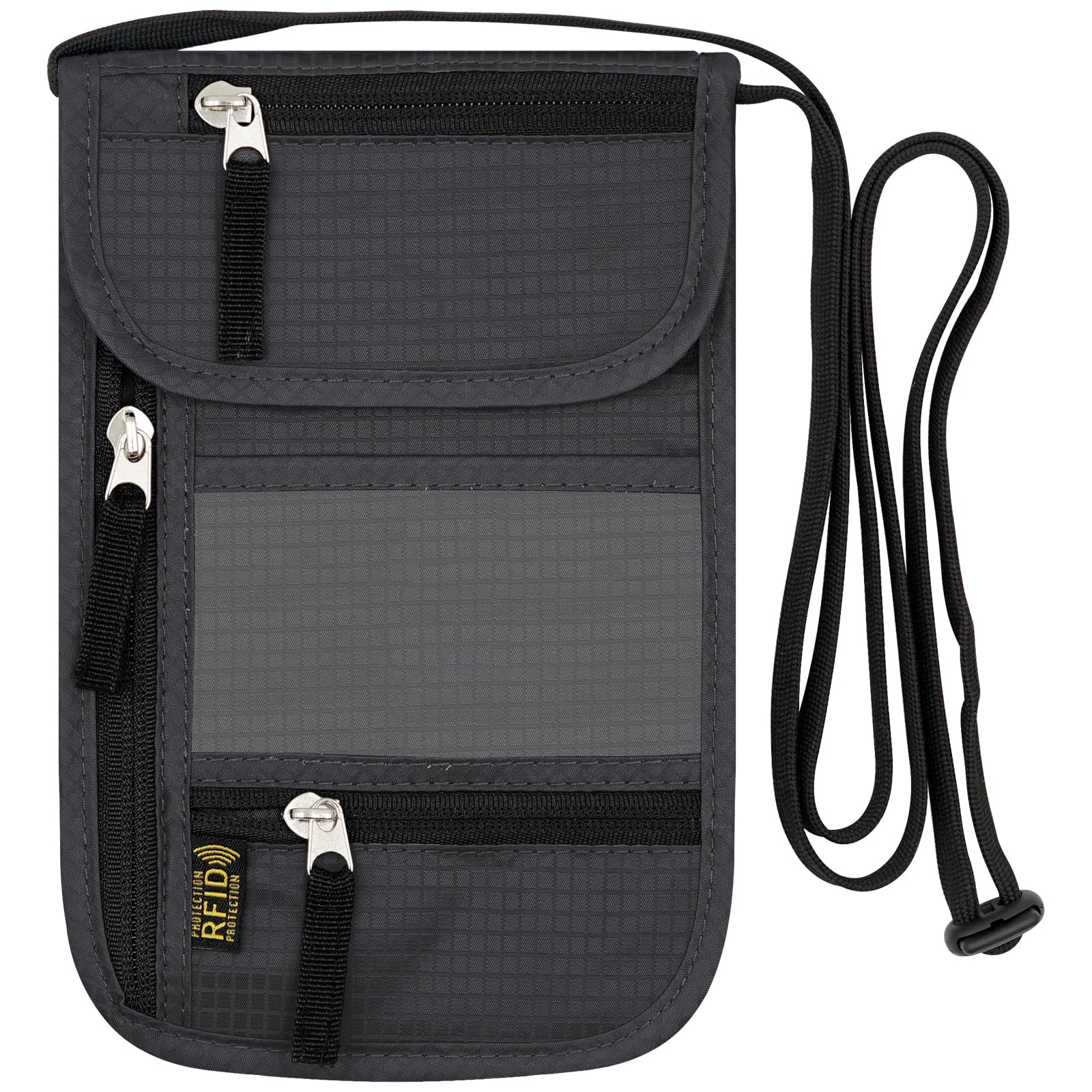 sundee RFID Travel Neck Wallet - 1 Pack RFID Blocking Passport Holder for Baggage Bags/Suitcases (B-Dark Gray)