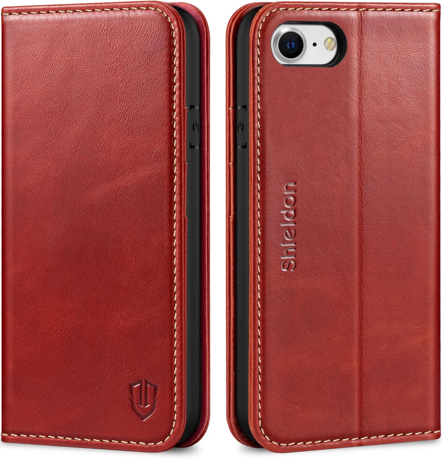 SHIELDON Case for iPhone SE 2022 4.7", Genuine Leather Wallet Folding