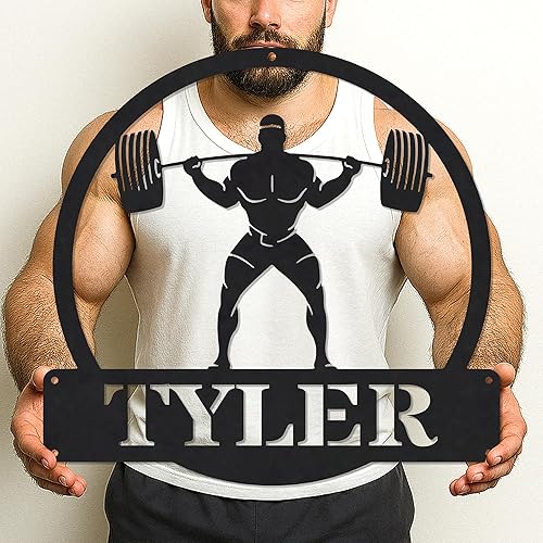 Miniatura 19 de Letrero de metal para gimnasio, decoración de sala de entrenamiento, arte de pared motivacional para levantamiento de pesas, centro de garaje en