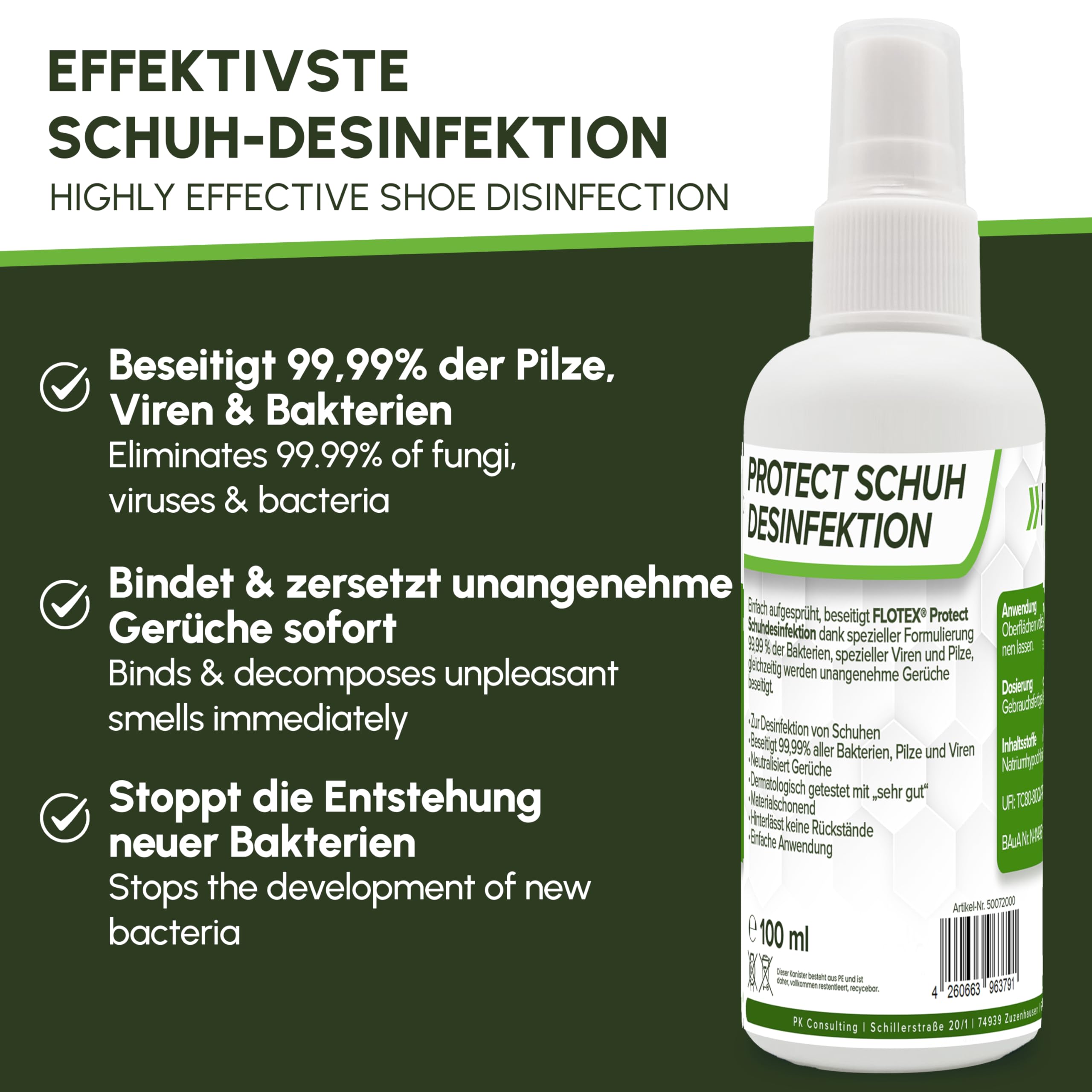 Schuh Desinfektionsspray 6x100ml | schnelle & wirksame Schuhdesinfektion | Geruchsentferner für Schuhe | Schütz vor Fußpilz |Protect Fuß & Schuh Desinfektion