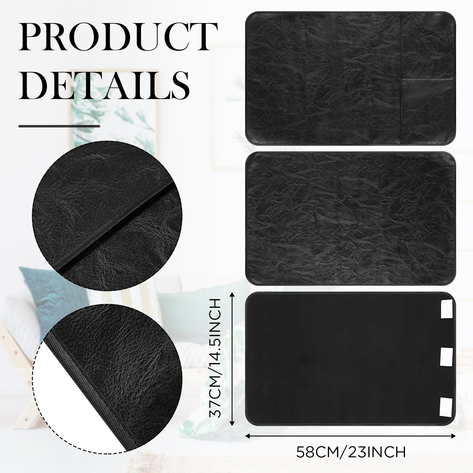 Tradder 3 Pcs PU Leather Recliner Headrest Protector with Arm Covers for Furniture Recliners 22.8 x 14.6 Inch, Arm with Pockets Headrest Cover for Couch Sofa Chairs Furniture (Black)