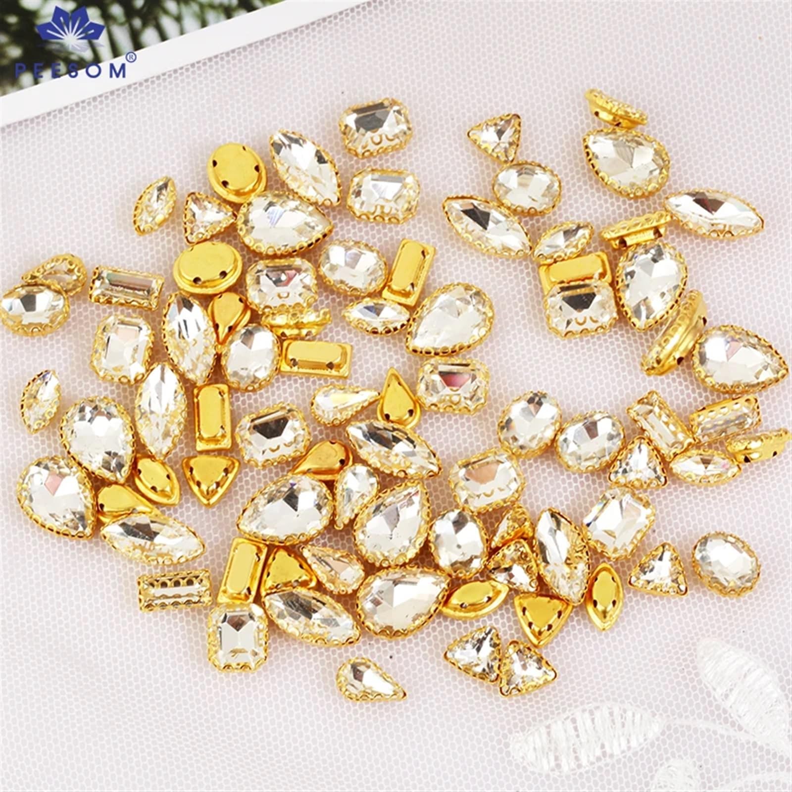 Strass En Verre Sertis à Griffes Dorées - Décorations DIY à Coudre - Forme Ronde Pointback - Pour Robes, Vêtements, Bijoux