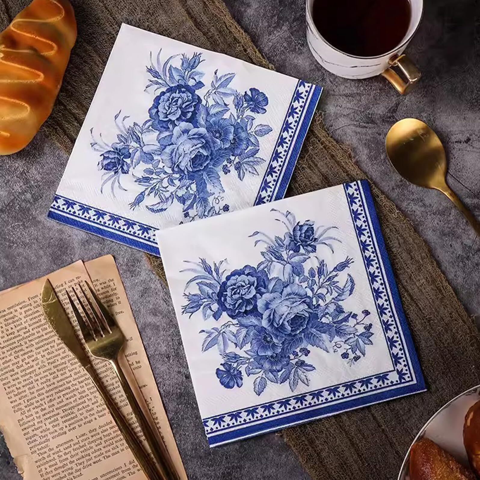 120 Unidades Servilletas Desechables Vintage de Papel Diseño Elegante Chinoiserie Azul, Resistentes al Desvanecimiento, Ideales para Reuniones Festivas y Uso de Invitados