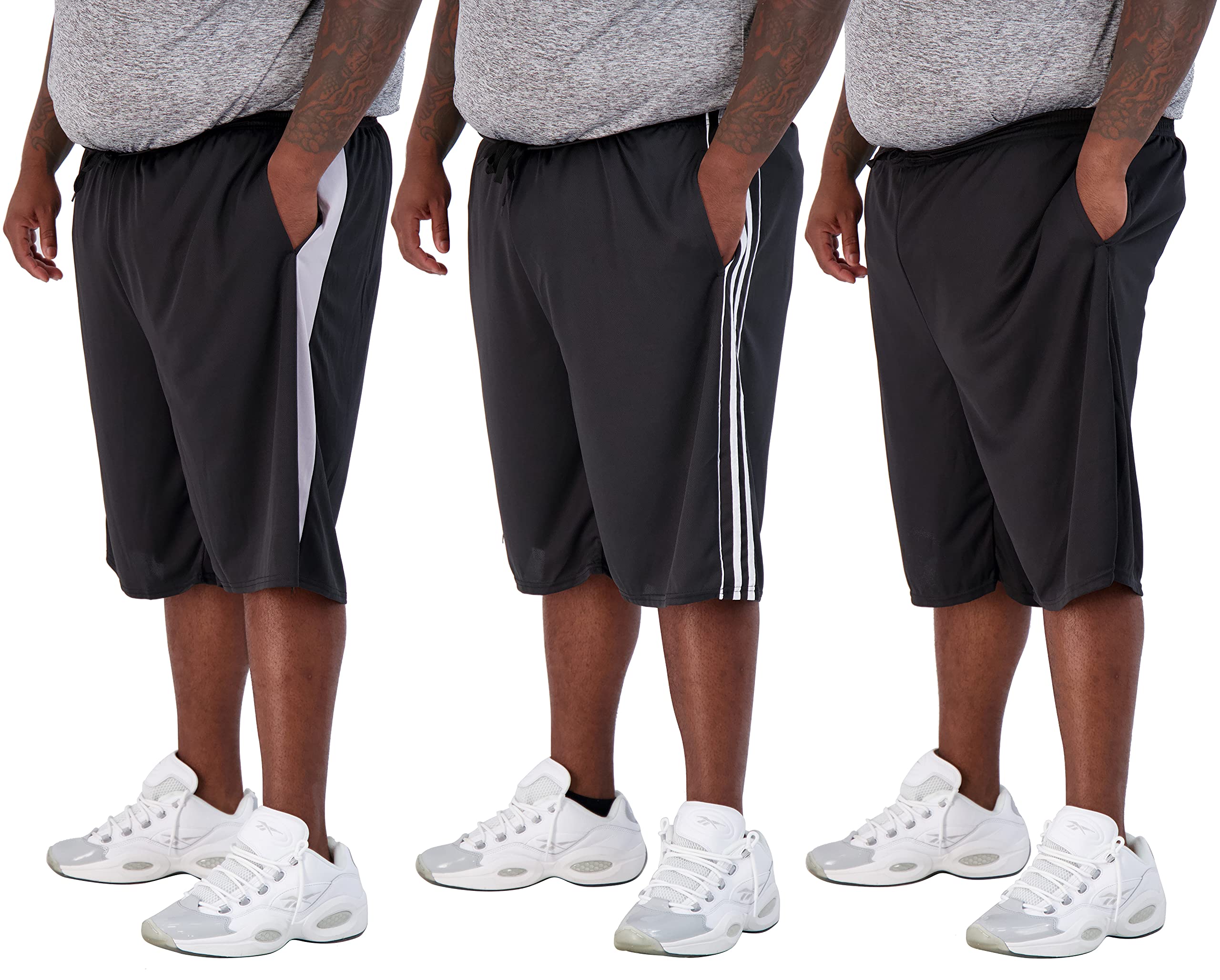 Real Essentials Men's Big & Tall 3-Pack Dry Fit & Mesh Active Athletic Perfomance Shorts (3X-5X)