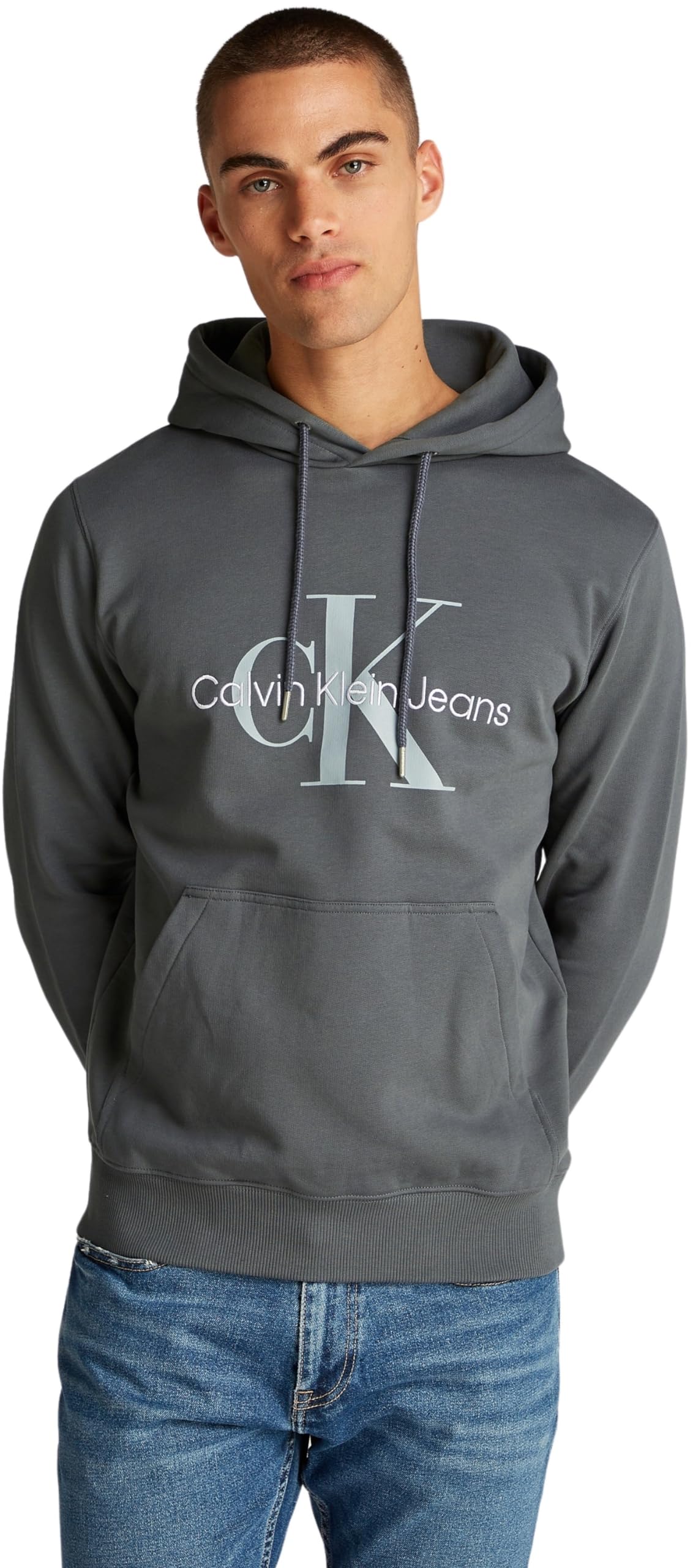 Calvin Klein Jeans Men's Seasonal Monologo Regular Hoodie, Grey (Endless Grey), XS