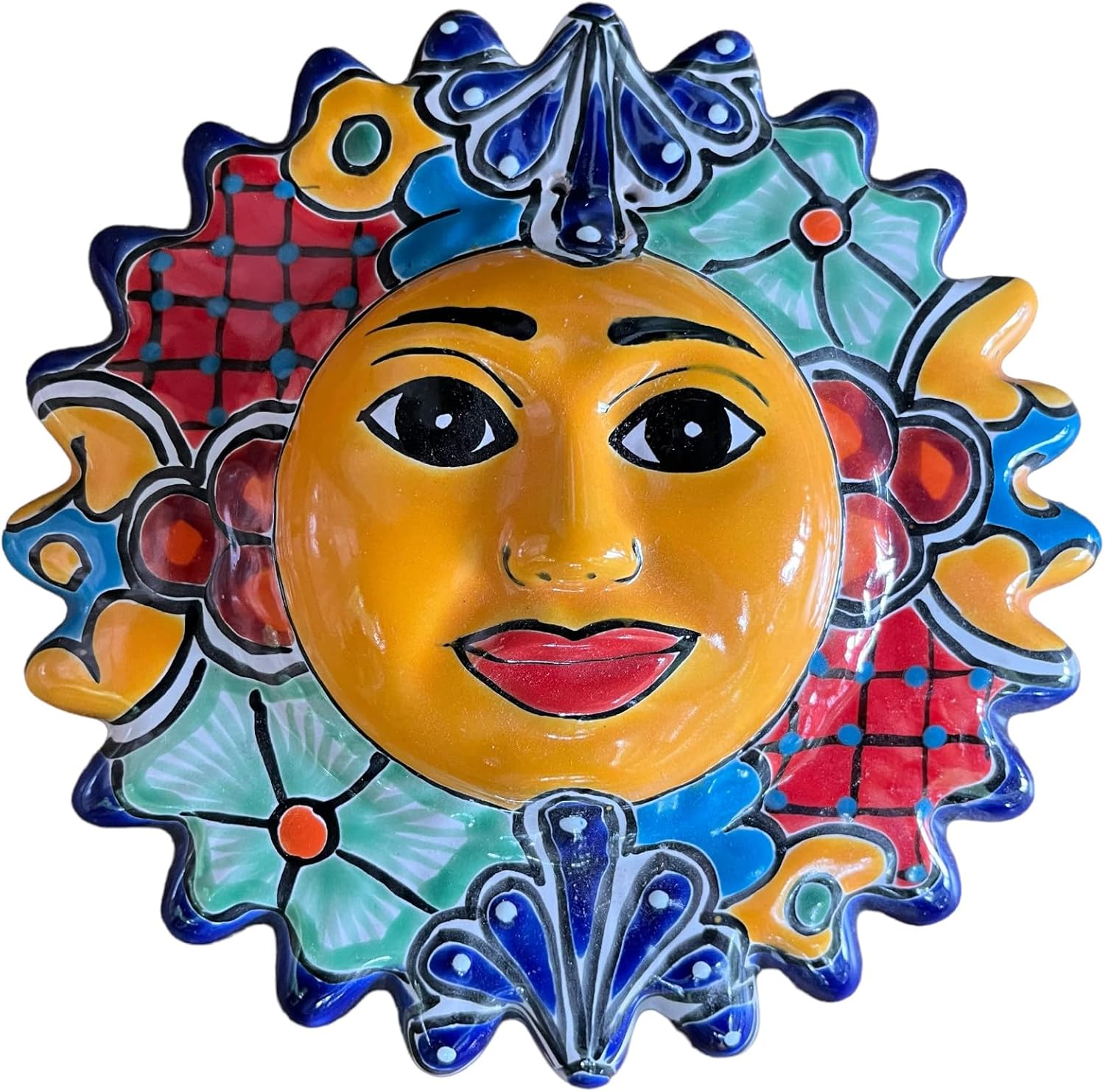 MexDecor Mexican Talavera Wall Sun Face 9 Inch | Ceramic Hand Painted Art Sol