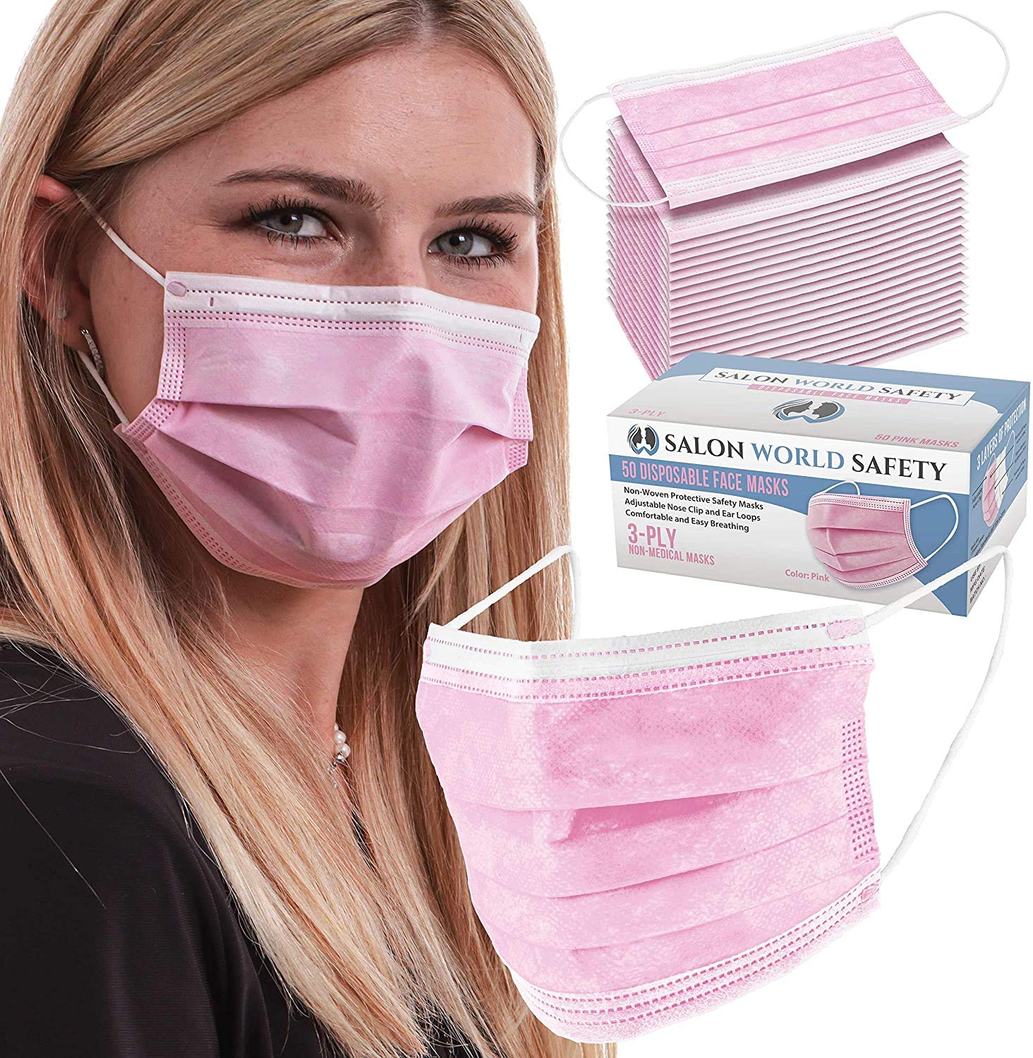 Izkan- 100 Pack 3 Ply Disposable Face Masks Protective Safety Dust Pollen Haze Proof