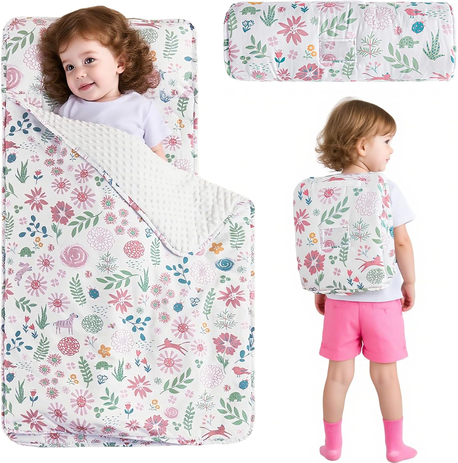 DJY Toddler Nap Mat,Kid Slumber Bag with Removable Pillow & Minky Blanket,Soft Sleeping Mat Perfect for Daycare,Preschool,Kindergarten,Travel