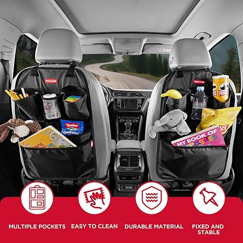 Miniatura 4 de Rubbermaid Organizador de coche para asiento trasero, alfombrillas y protector de respaldo de asiento, organizador de automóvil para niños con 6
