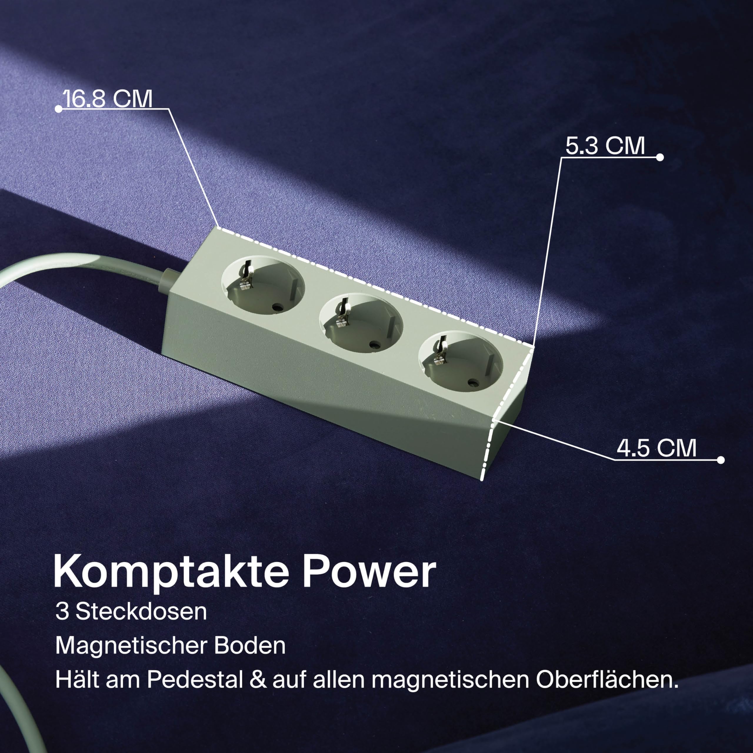 Pedestal Ciabatta Power Bar a piedistallo 2m con base magnetica (verde) - Pratica ed elegante presa multipla a 3 vie magnetica - Presa magnetica a 3 vie - Ciabatta a 3 vie