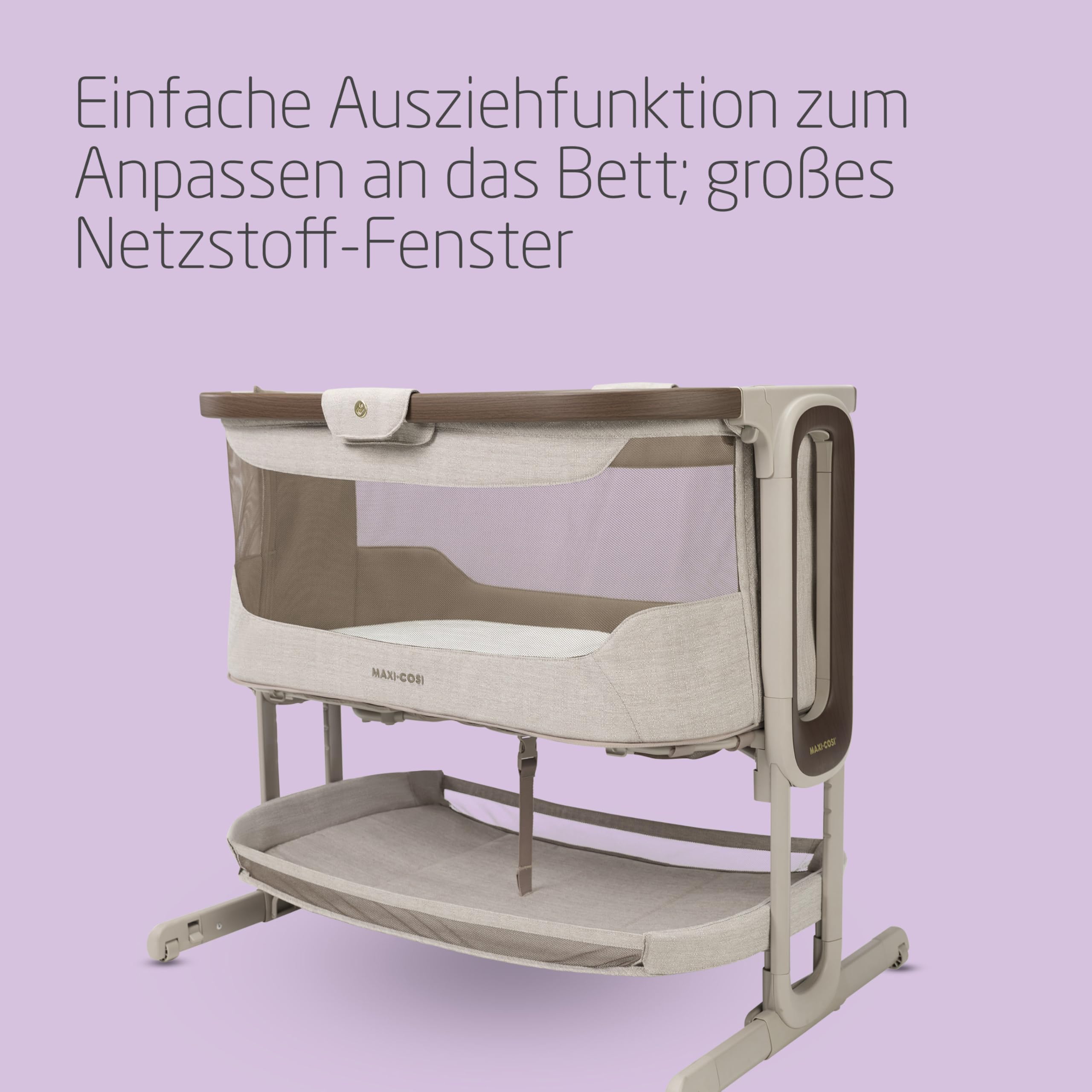 Maxi Cosi Iora Select Baby Stubenbett 0-6 Monate 9 kg Faltbares Beistellbett Schaukelbett CloudCore-Matratze 3 cm 5 Höhenstufen 4 Rollen Easy Slide Elegance Truffle