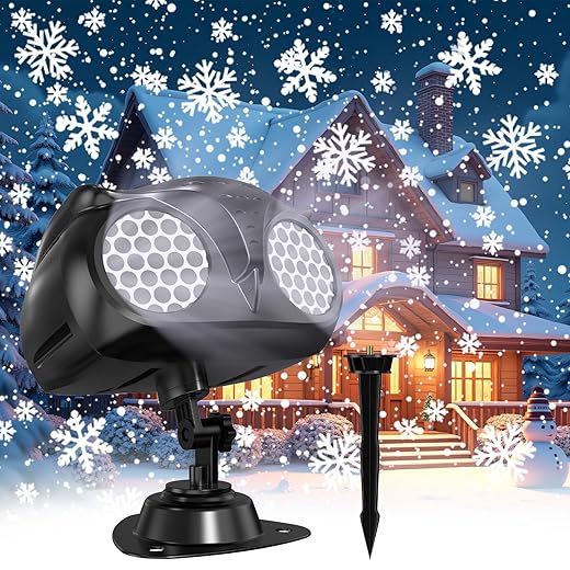 Christmas Snowflake Projector Lights Outdoor, HD Dynamic Moving Snowflake LED Light with Owl Shape Design, IP65 Waterproof Projector for Indoor Outdoor Wall Window Holiday Party Decorations