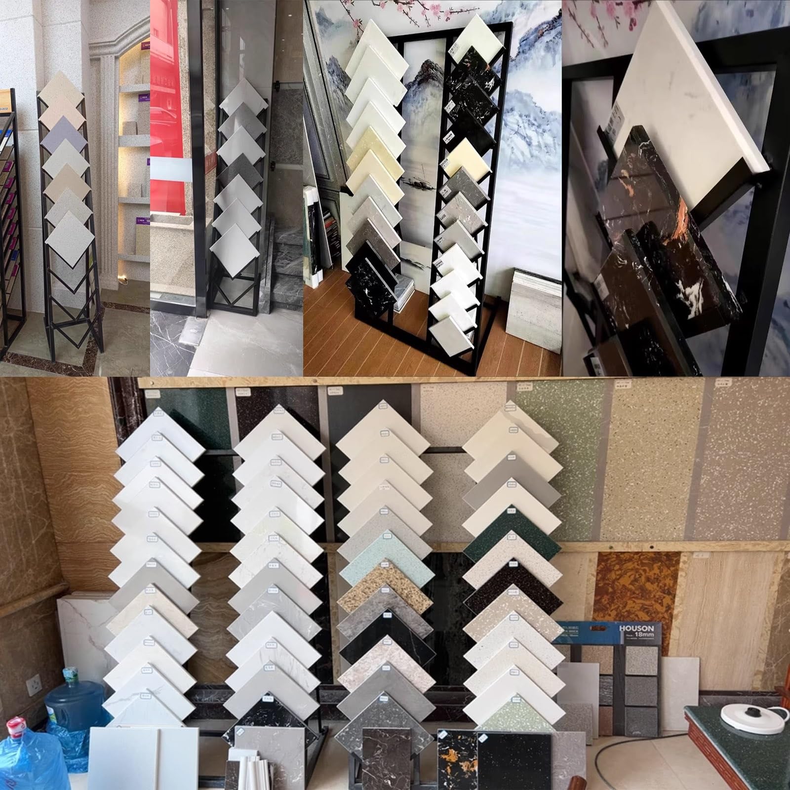 Expositor de muestras de baldosas metálicas, estante organizador de madera, soporte de almacenamiento, 50x30x150cm