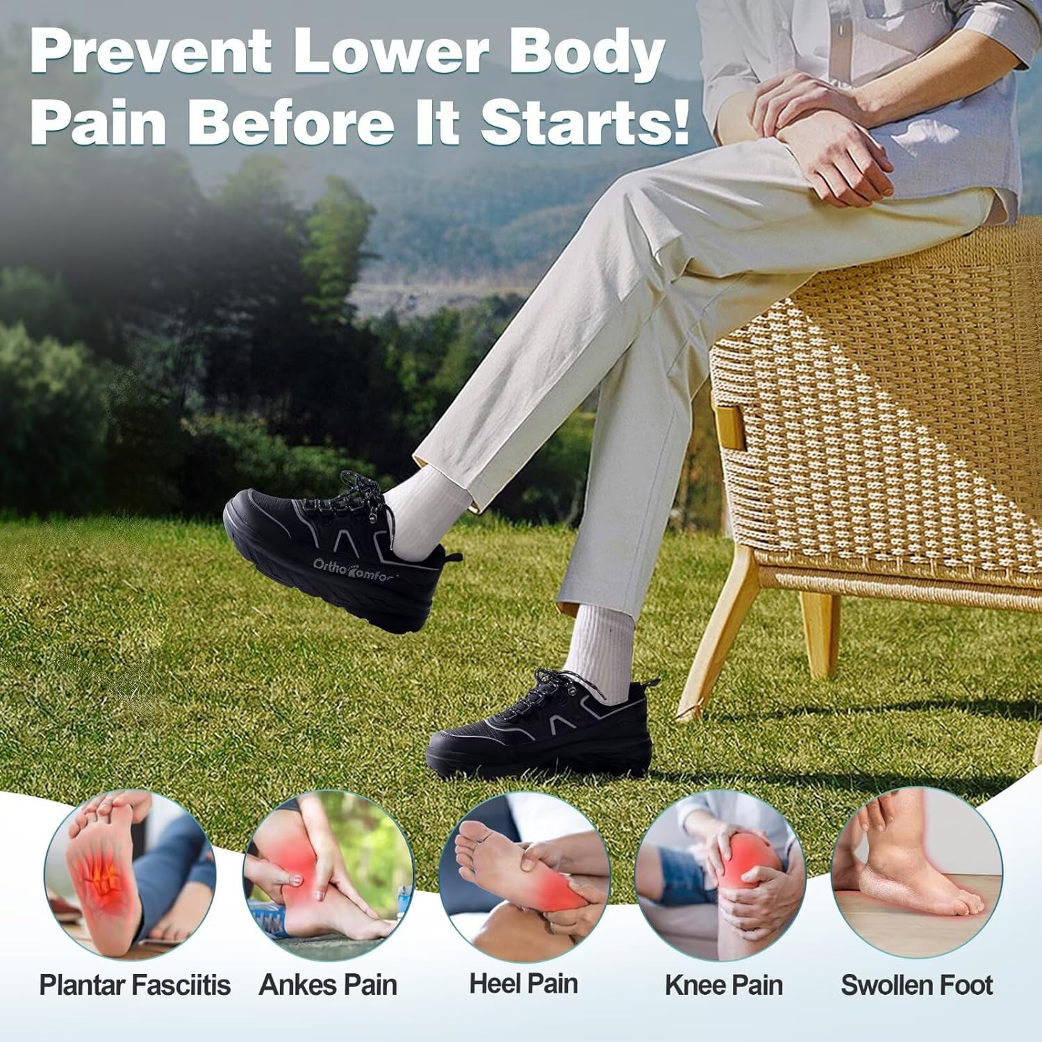 Men's Orthopedic Diabetic Walking Shoes: Wide Tox Box Comfortable Arch Support Plantar Fasciitis Orthotics Heel Spur Shoes, Swollen Feet Casual Fashion Sneakers for Foot and Heel Pain Relief