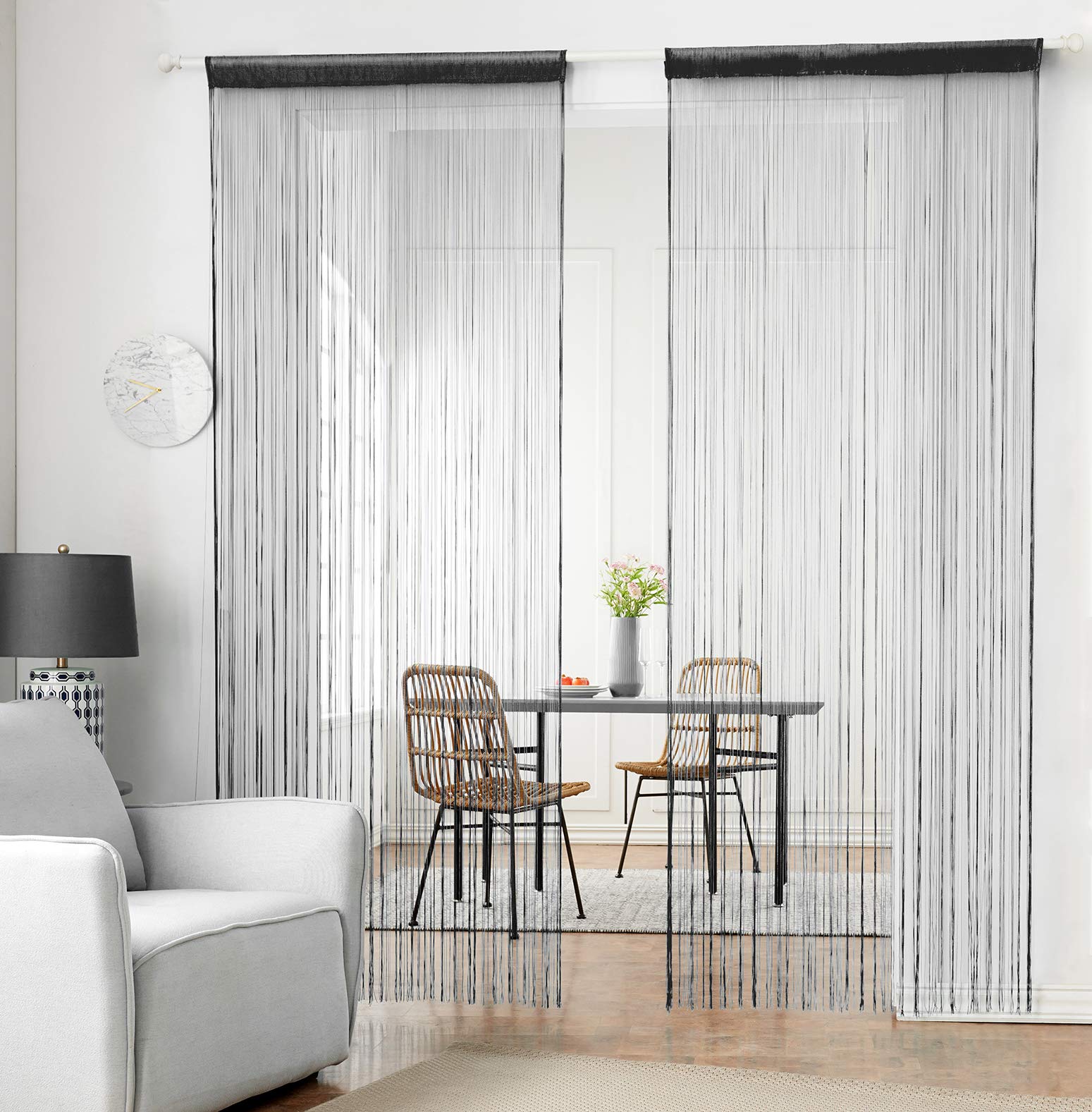HSYLYMString Curtains Dense Decorative Use Single Door Curtain for Windows,Black,90 x 200 cm