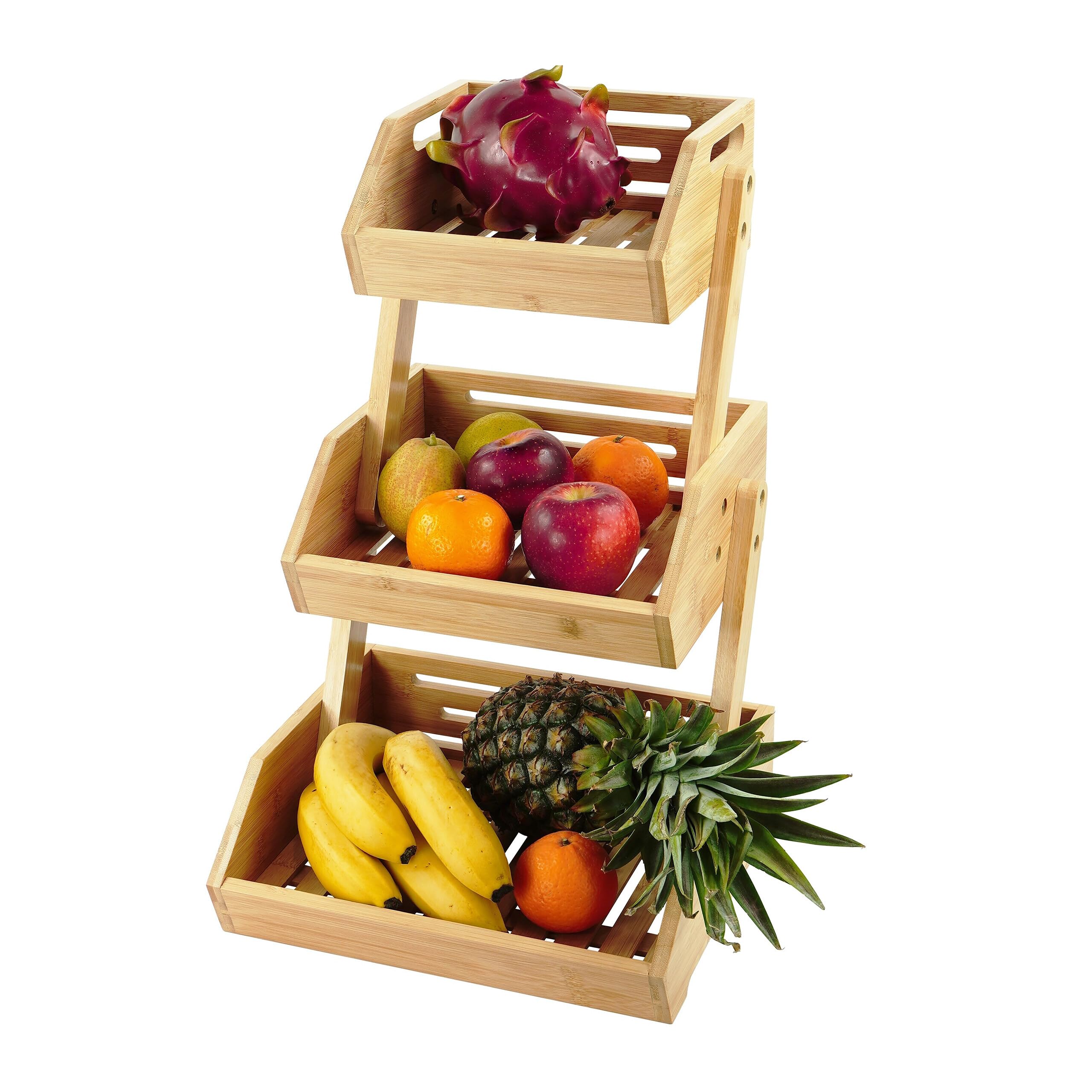 Étagère à Fruits en Bambou Relaxdays, H x L x P : 49 x 30 x 25 cm, Corbeille à Fruits Naturelle pour la Cuisine.