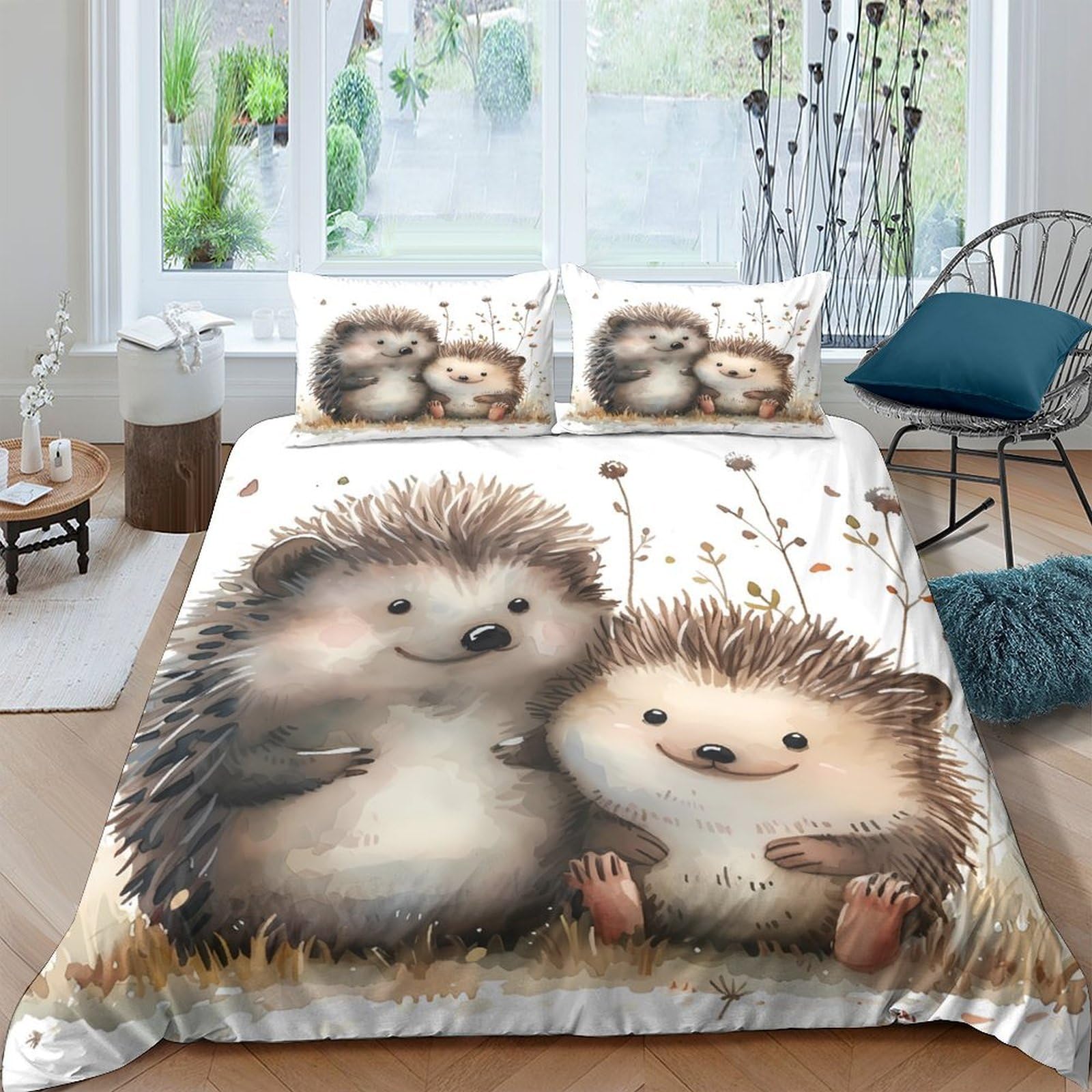 Ctjqhvkz Style-3 3D Printed Cute Hedgehog Fitted Sheet Microfiber Soft Cartoon Animal Mattress Cover For Bedroom Dorm Kids Teens Decorative Bedding Single（135X200cm）