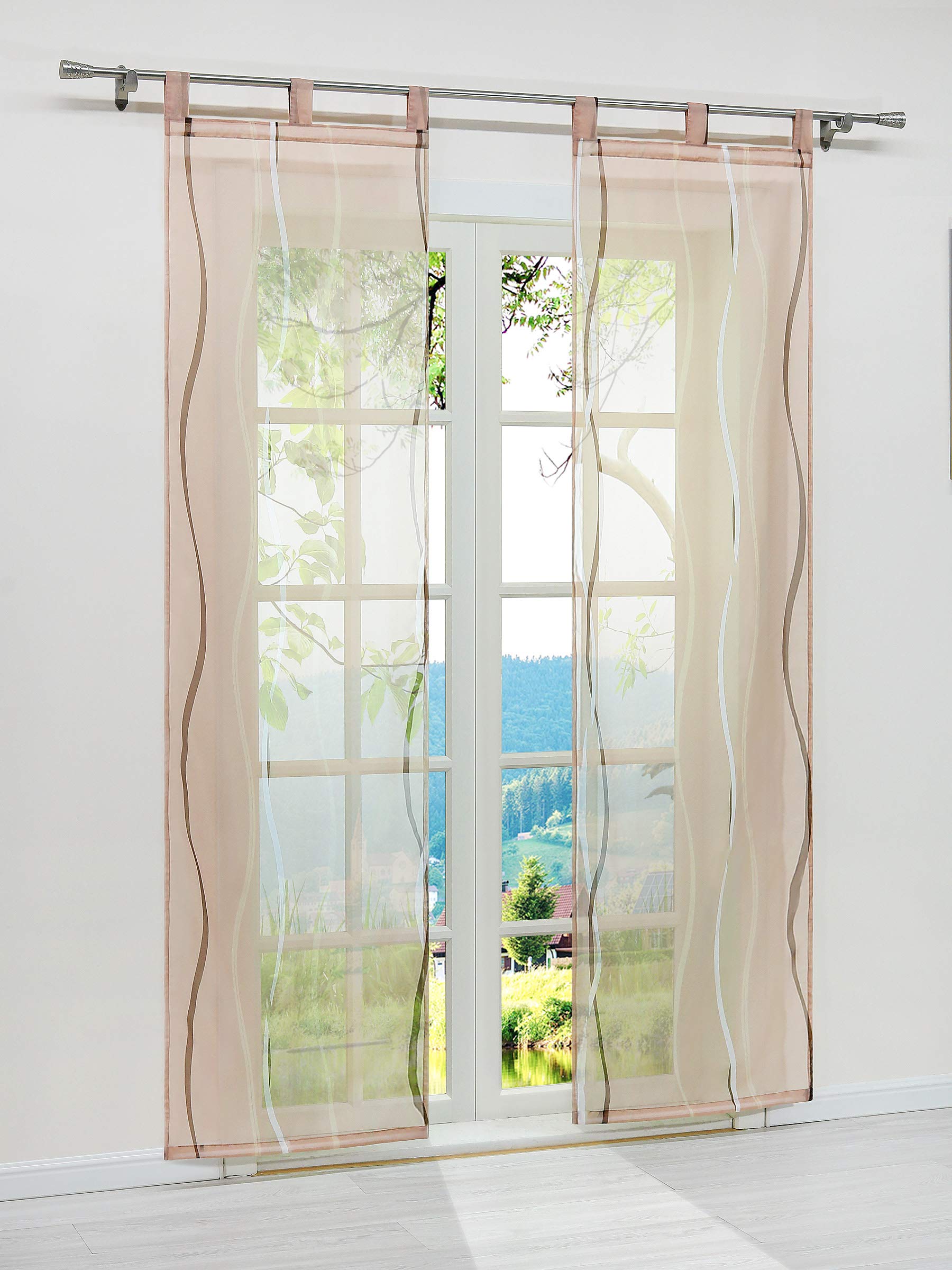 ESLIR 2er Set Flächenvorhänge Schiebegardinen Voile Gardinen mit Schlaufen Schiebevorhang Transparent Vorhang Wellen Muster Sand BxH 57x245cm 2 Stück