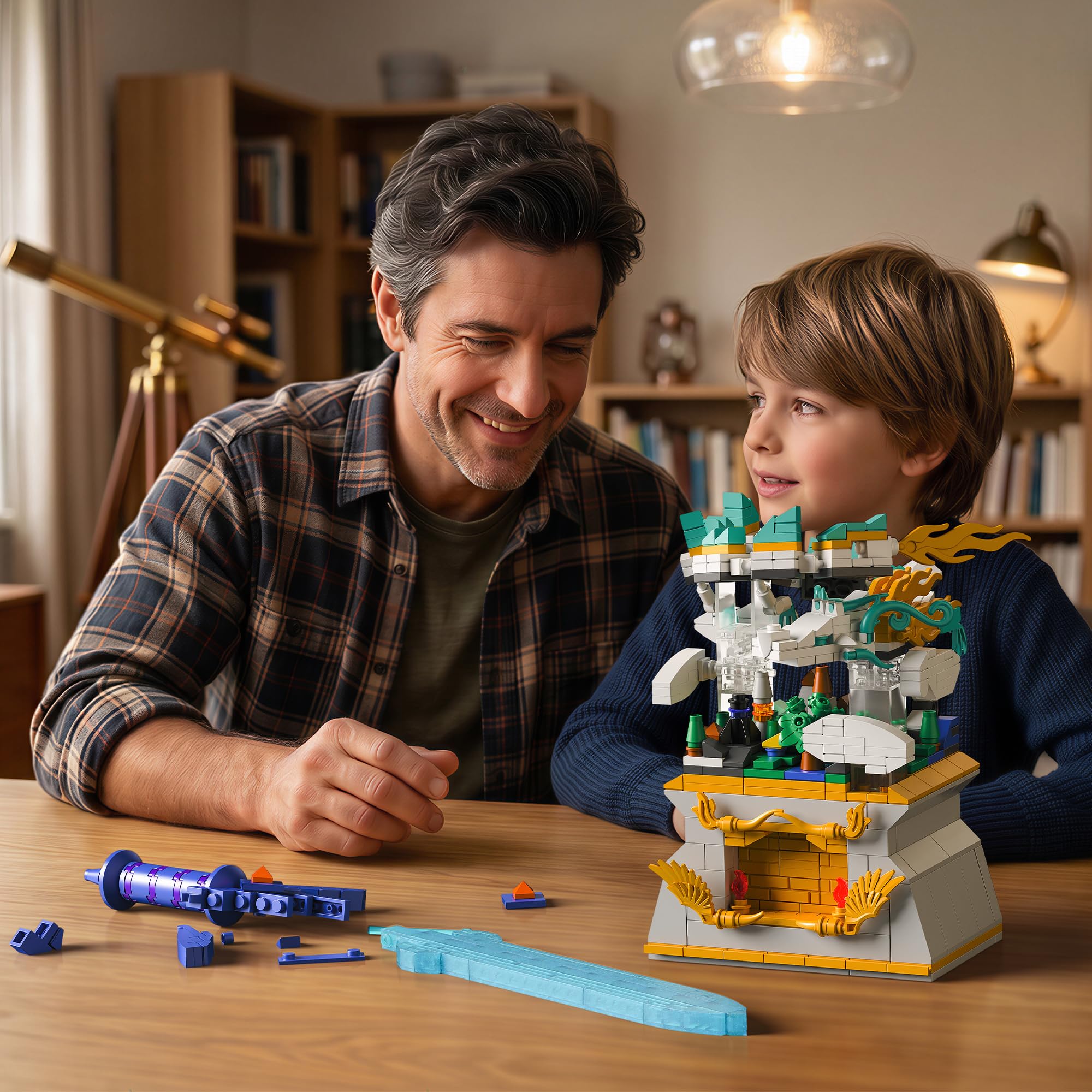 Sillbird Fantasy Schwert und Drache Baukasten für Jungen | leuchtender Klemmbausteine Display Modell, Geschenk zu Weihnachten und Geburtstag für Kinder ab 8 Jahren, 725 Teile
