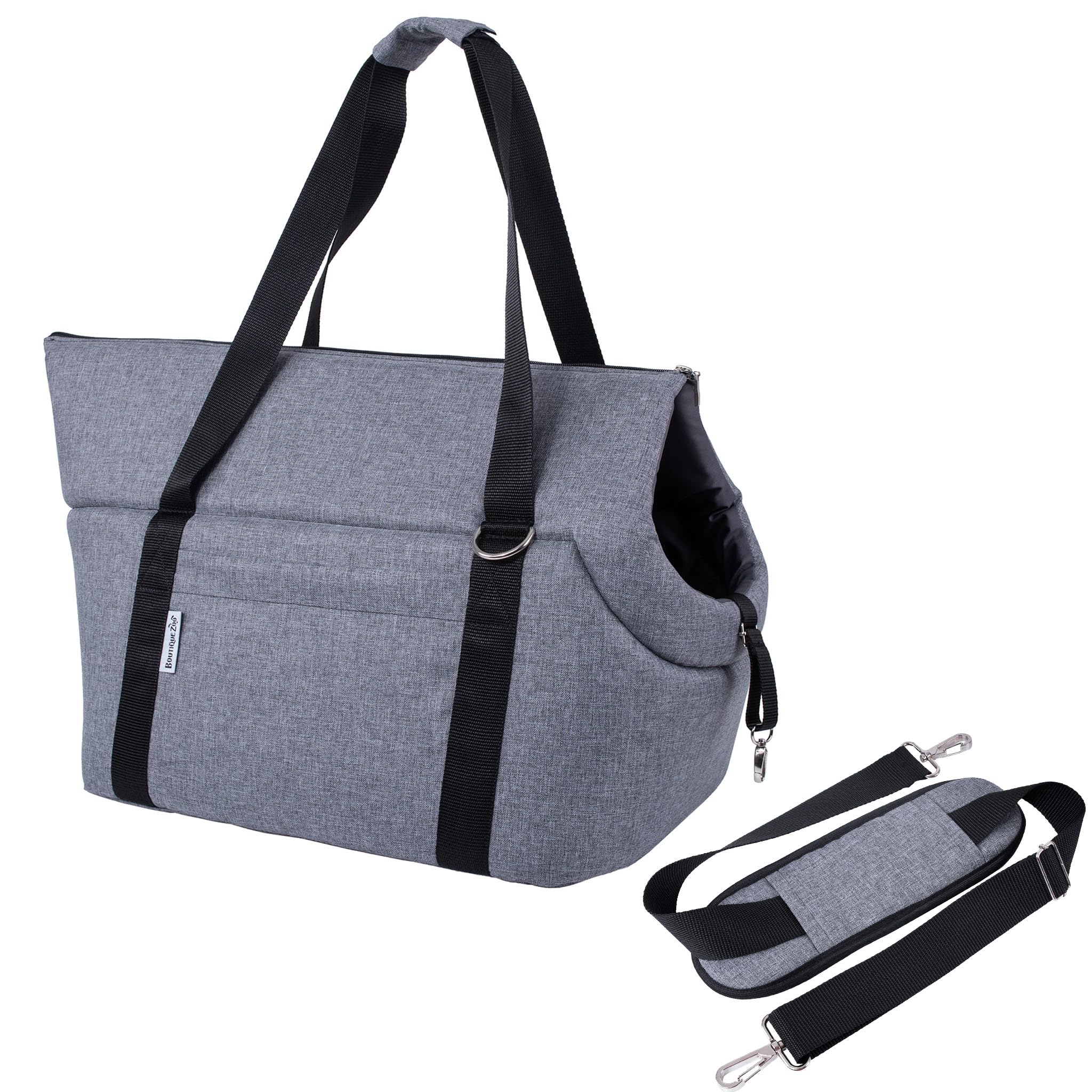 XL Dog Carrier Bag for Large Dogs & Cats, Soft Foldable Washable Pet Travel Bag, Grey, Up to 15 kg, 52 x 35 x 39 cm