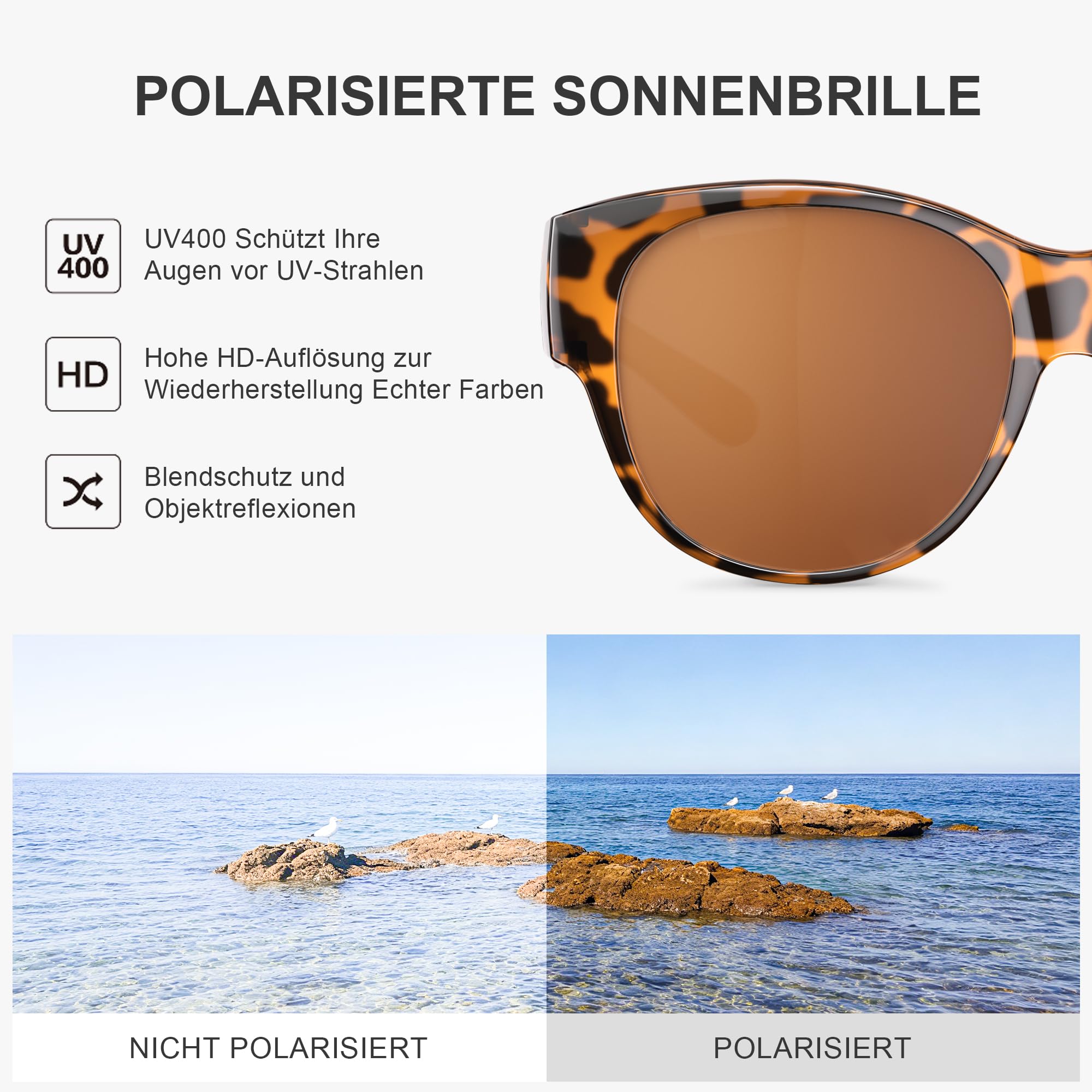 Überzieh Sonnenbrille Damen Polarisiert UV400 Schutz，Rund Ultraleicht Übergroß Überbrille Sonnenbrille Über Normale Brille
