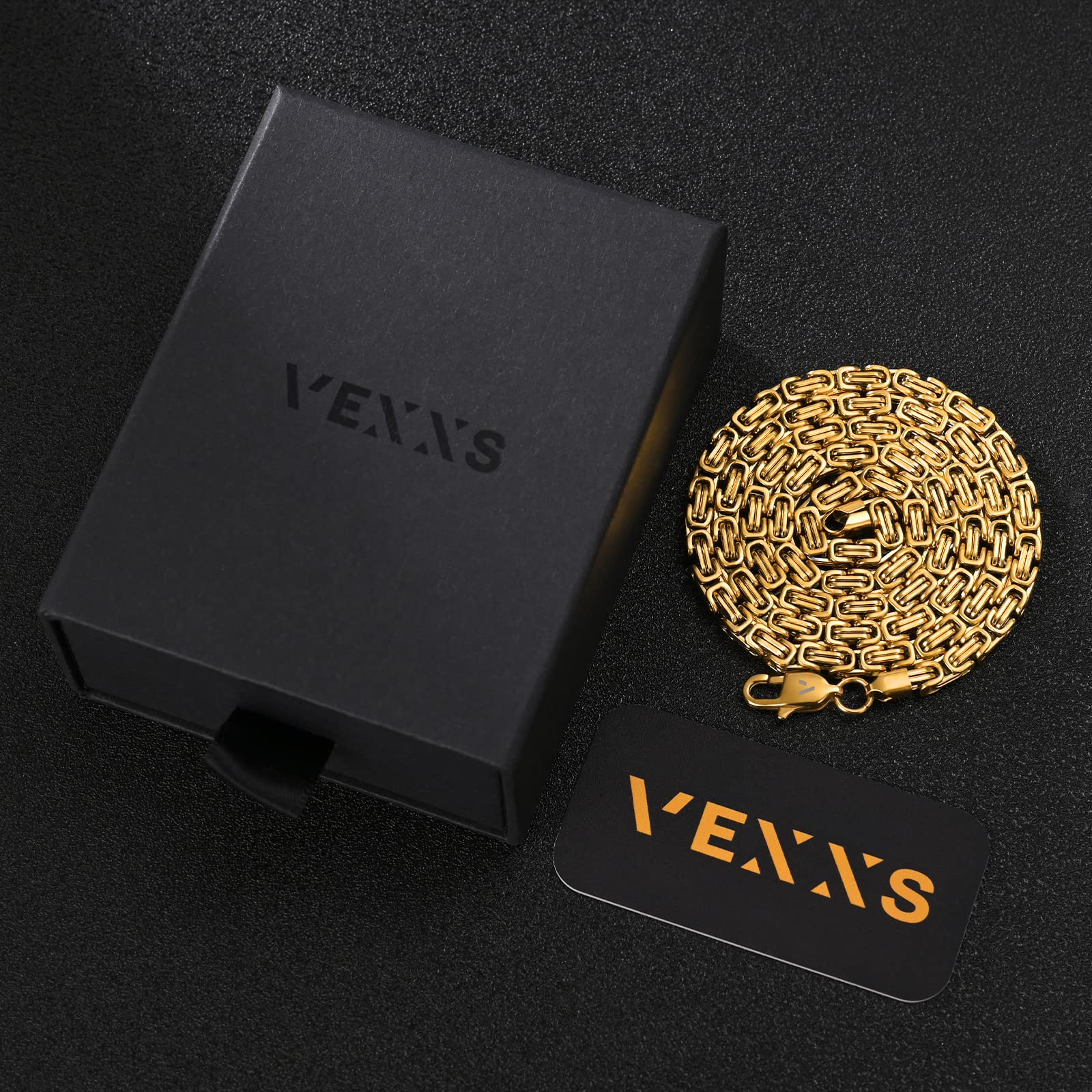 VEXXS Kette Herren 4/6mm, 18K Gold beschichtet Edelstahl Königskette, Byzantinische Goldkette für Herren Damen Mädchen Männer Jungen, Hip Hop Schmuck Geschenk,45-65cm