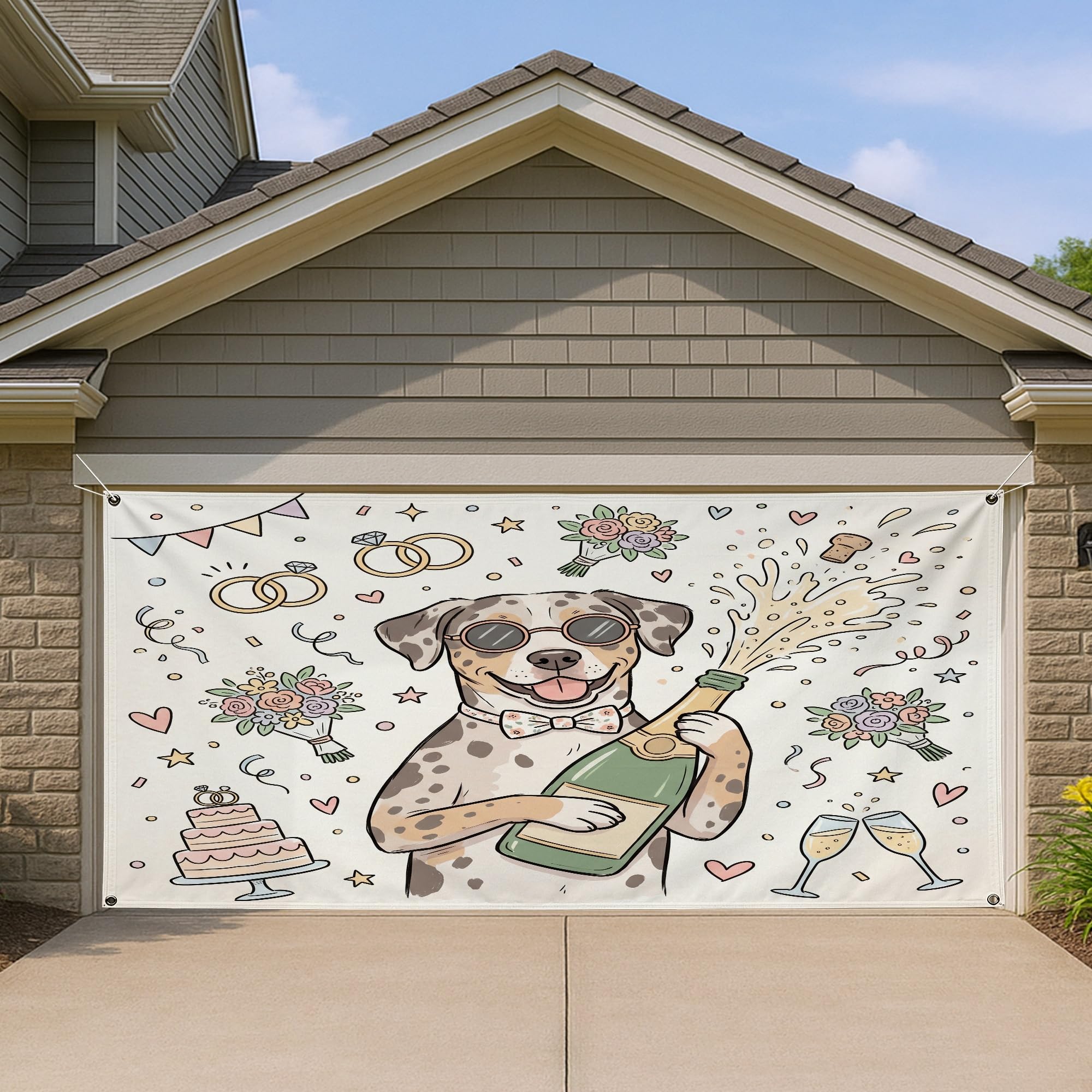 Couvre-porte de garage amusant style dessin animé pour célébration joyeuse en famille