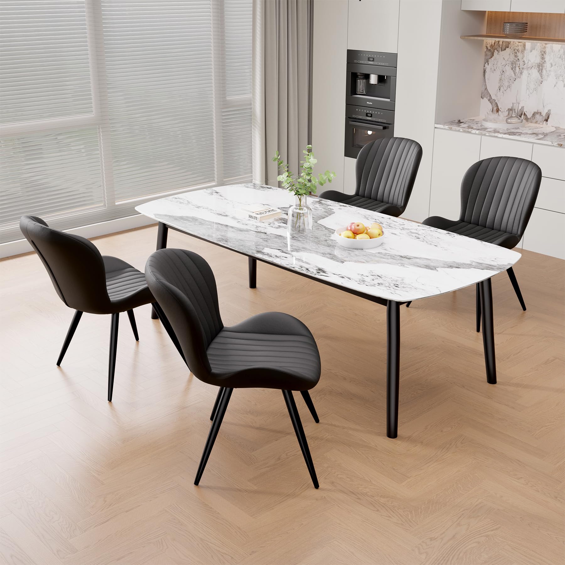 Nalupatio Dining Chairs Set of 4, Modern Dining Room Chairs Comfy Backrest Thick Upholstered Kitchen Chairs 19IN Height with Metal Legs Black