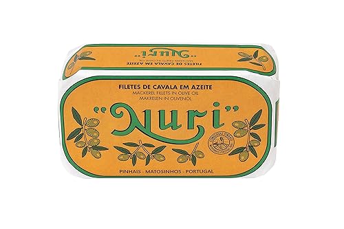 Nuri Filetes de caballa en aceite de oliva Paquete de 4 Producto de Portugal Premium capturado silvestre, seleccionado a mano y empaquetado 100%
