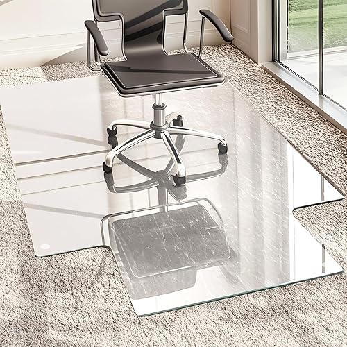 Miniatura 8 de VSARHouse - Tapete para silla de oficina de vidrio templado irregular con labio, tapete de vidrio de 53 x 45 pulgadas para alfombras o suelos duros,